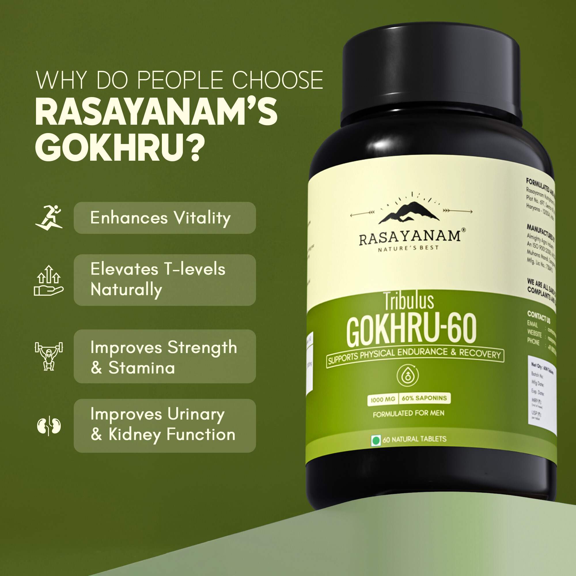 Rasayanam | Gokshura 1000Mg | High Saponins | Energy & Stamina Support | 180 Tablets | Pack Of 3