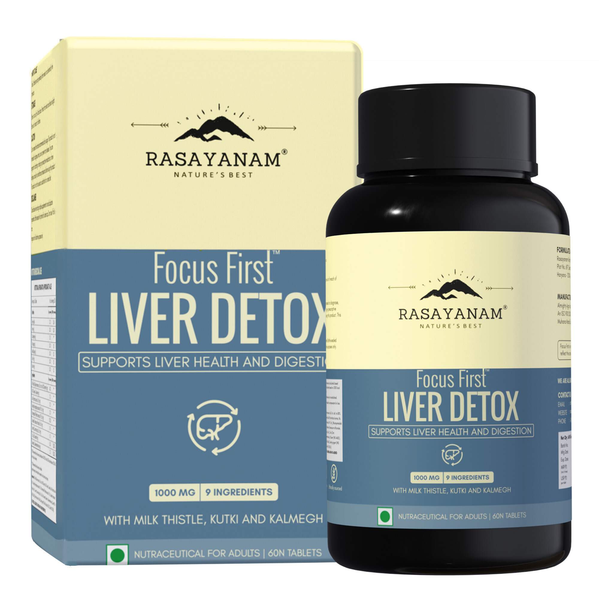 Rasayanam Liver Detox | NAC, Milk Thistle & Herbs | Detox, Digestion & Energy | 60 Tabs (Pack of 1)