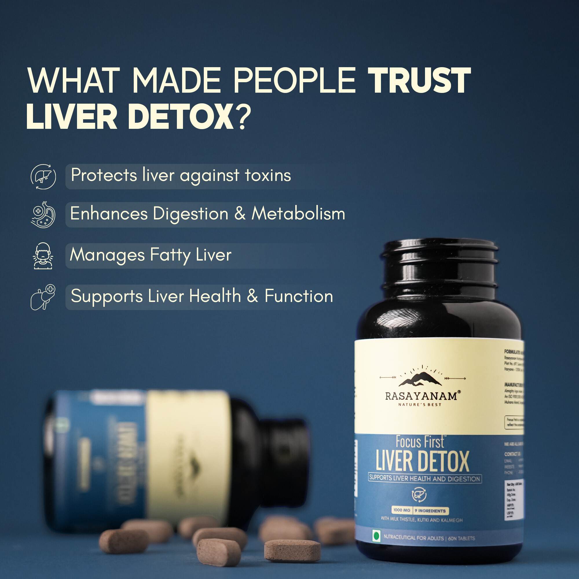 Rasayanam Liver Detox | NAC, Milk Thistle & Herbs | Detox, Digestion & Energy | 60 Tabs (Pack of 1)
