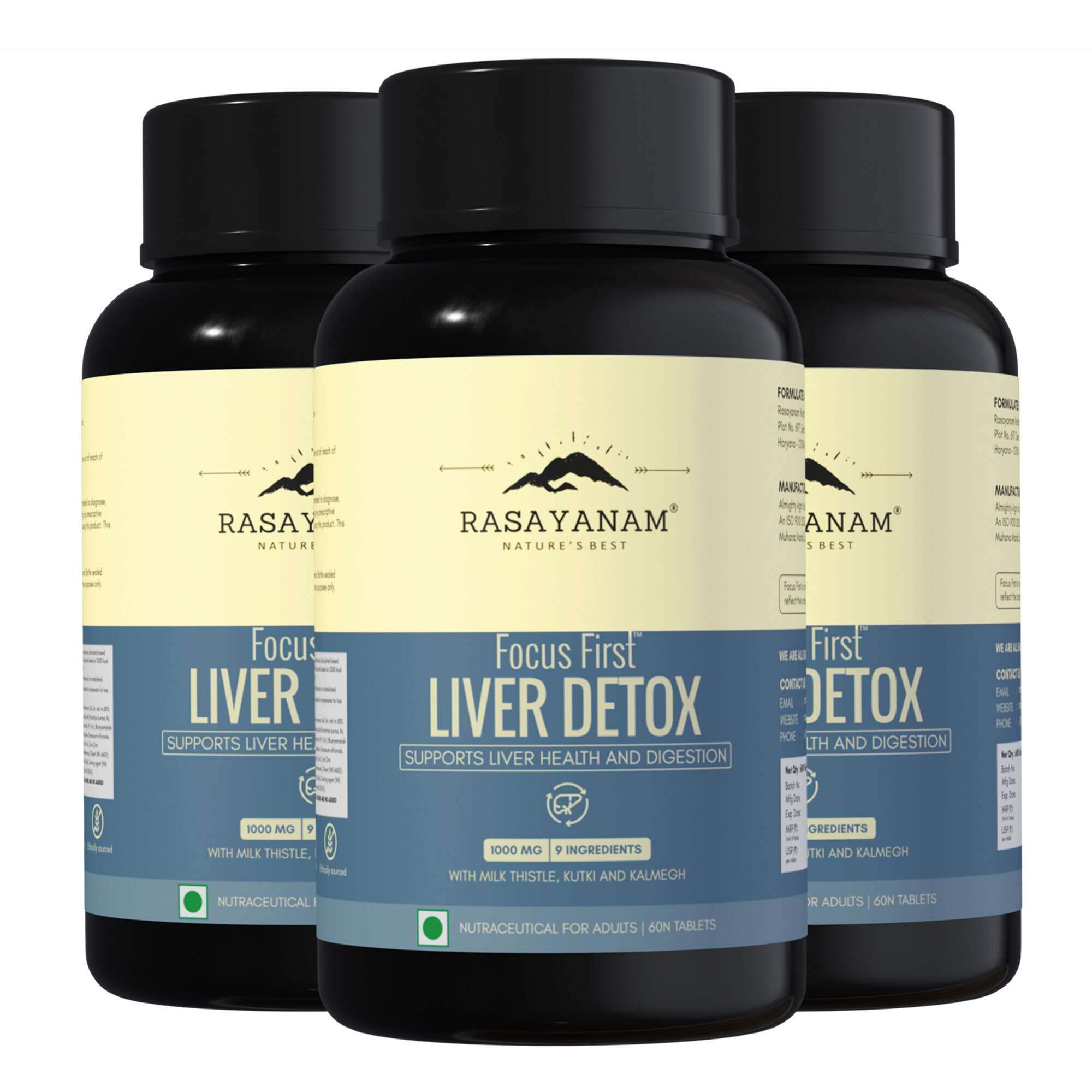 Rasayanam Liver Detox | NAC, Milk Thistle & Herbs | Detox, Digestion & Energy |180 Tabs (Pack of 1)