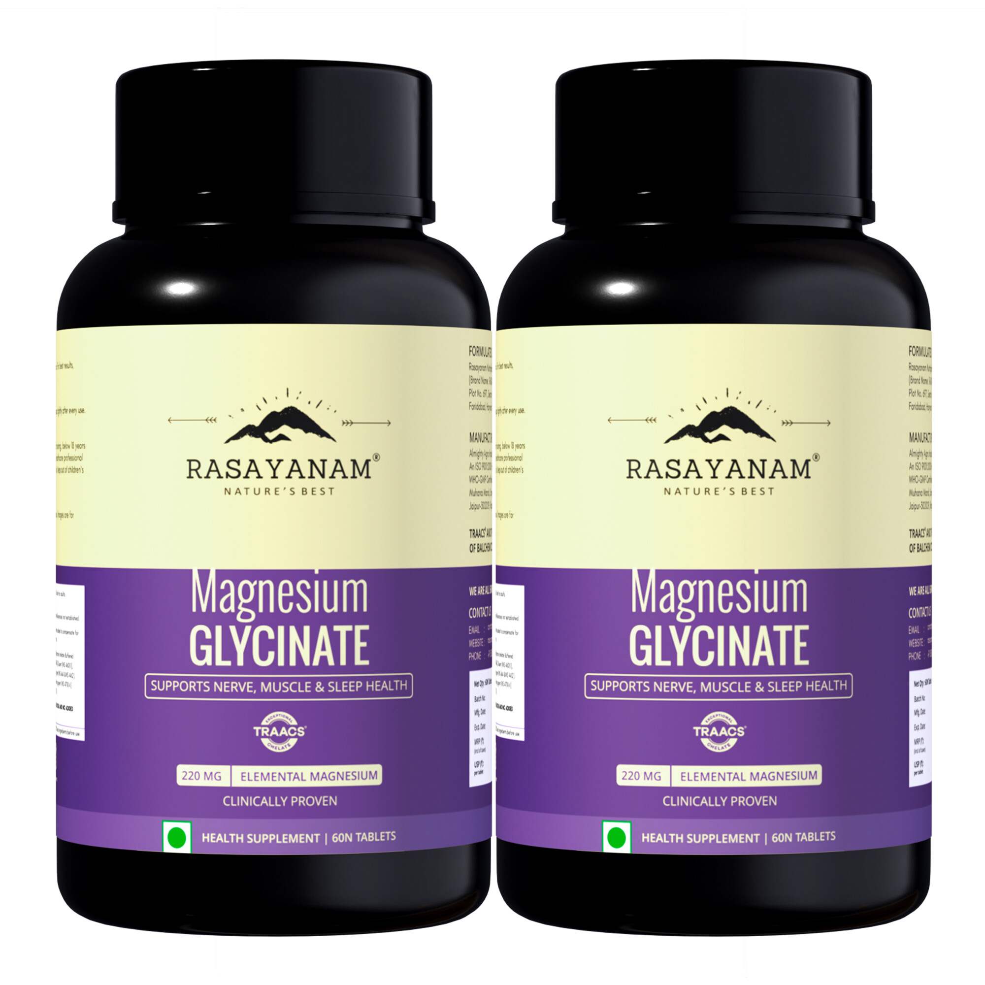 Rasayanam Magnesium Glycinate | High Absorption | Sleep, Relaxation & Recovery |120 Tabs (Pack of 1)