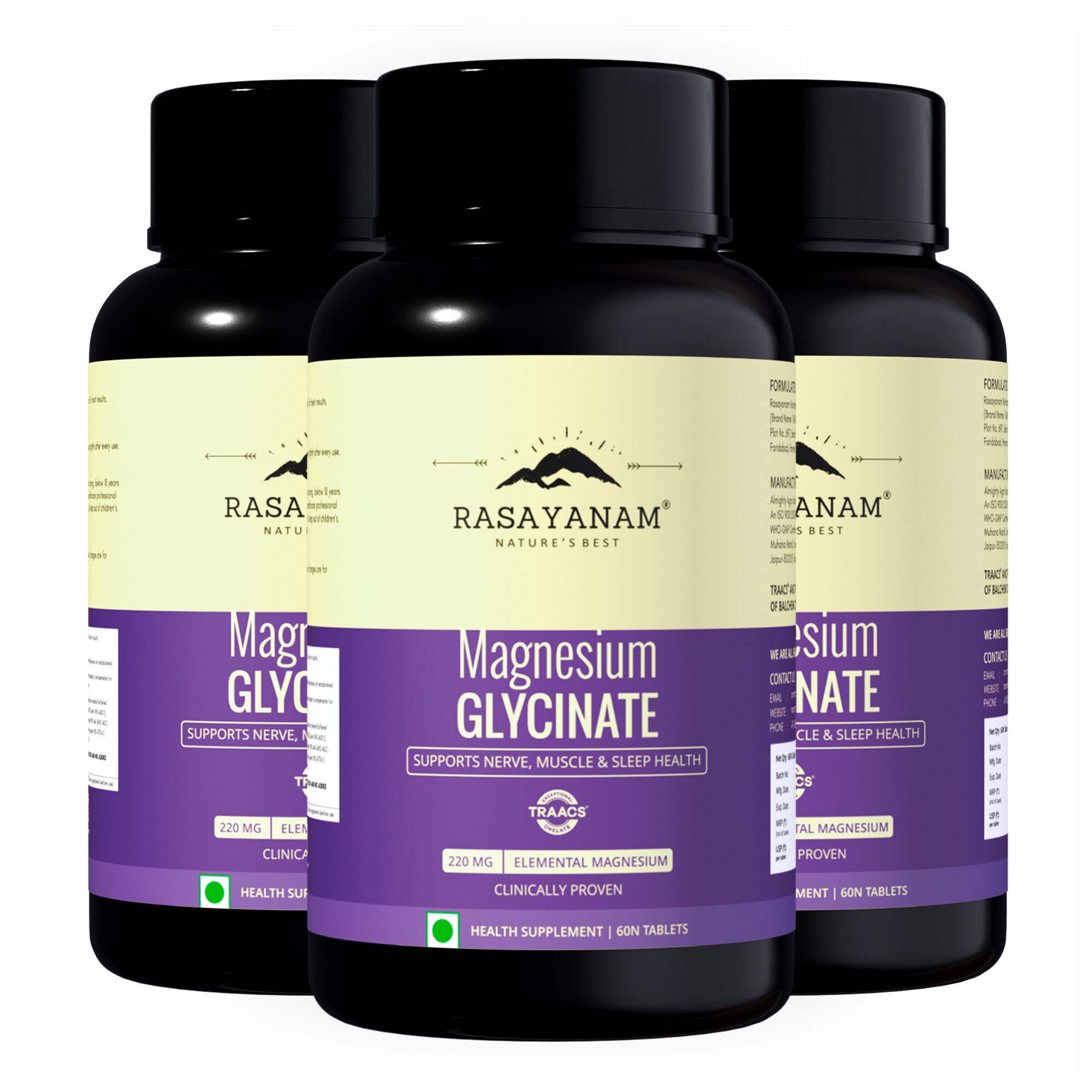 Rasayanam Magnesium Glycinate | High Absorption | Sleep, Relaxation & Recovery |180 Tabs (Pack of 1)