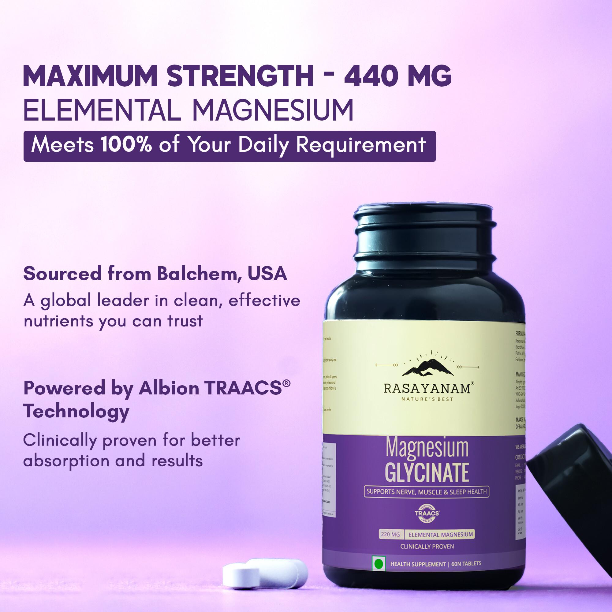 Rasayanam Magnesium Glycinate | High Absorption | Sleep, Relaxation & Recovery |180 Tabs (Pack of 1)