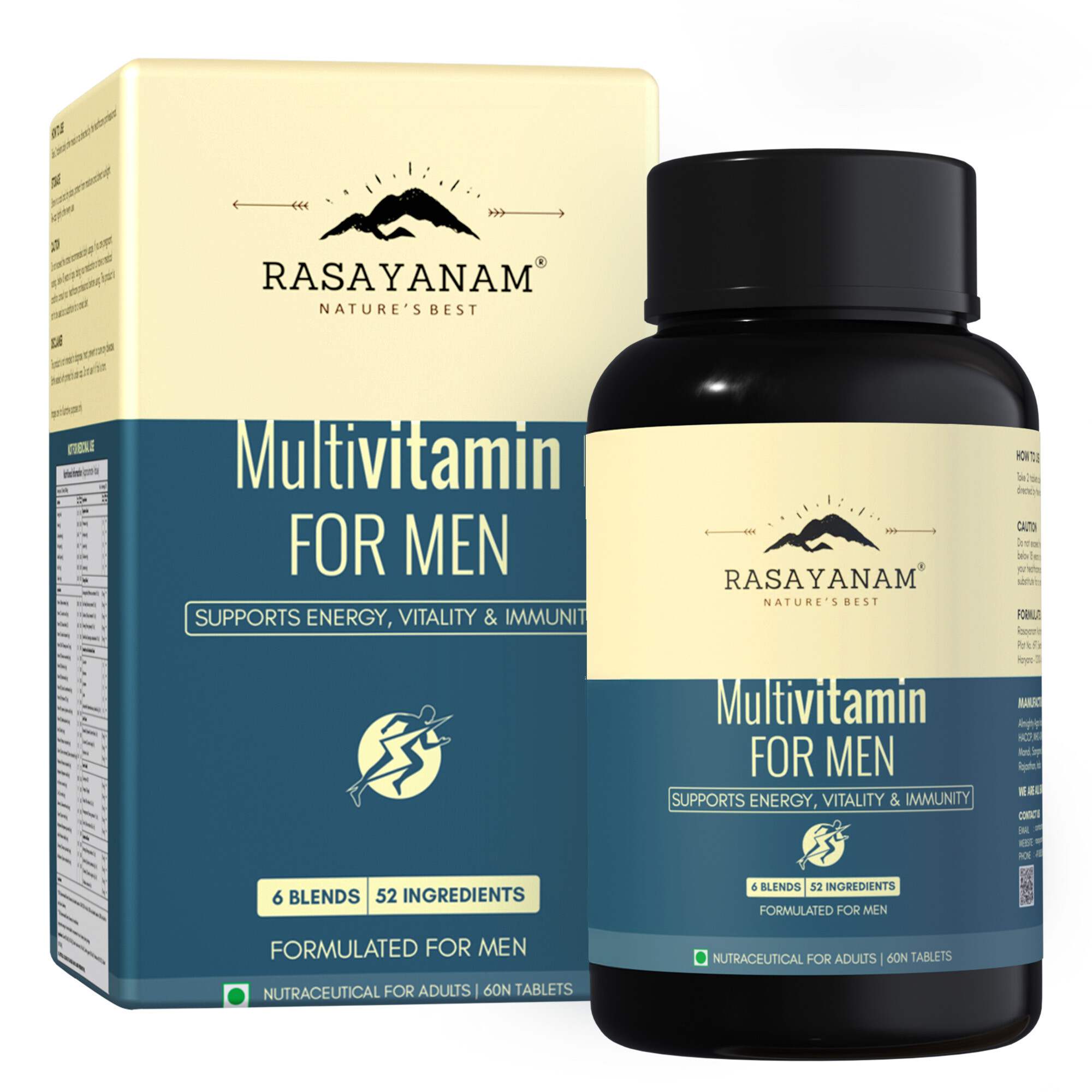 Rasayanam Multivitamin for Men | 52 Ingredients | Energy, Immunity & Health (60 Tablets, Pack of 1)
