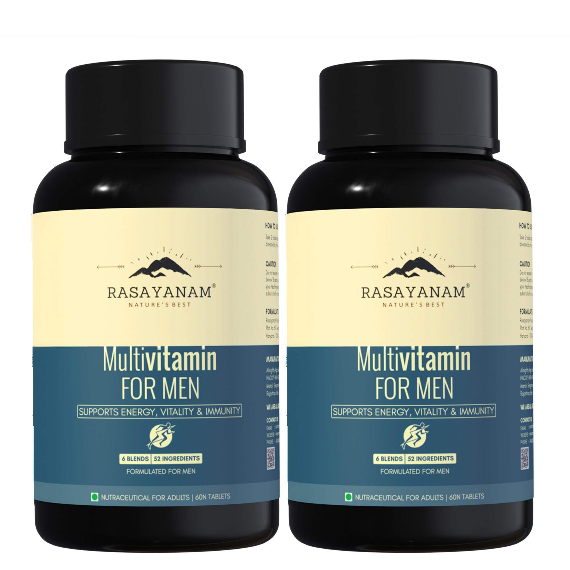 Rasayanam Multivitamin for Men | 52 Ingredients | Energy, Immunity & Health (120 Tablets, Pack of 2)