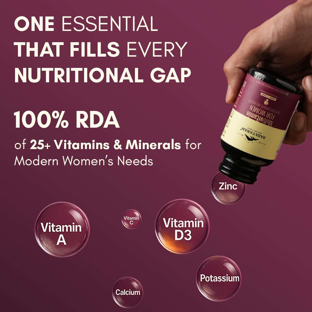 Rasayanam Multivitamin for Women | 55 Ingredients | Energy, Skin & Immunity (60 Tablets, Pack of 1)
