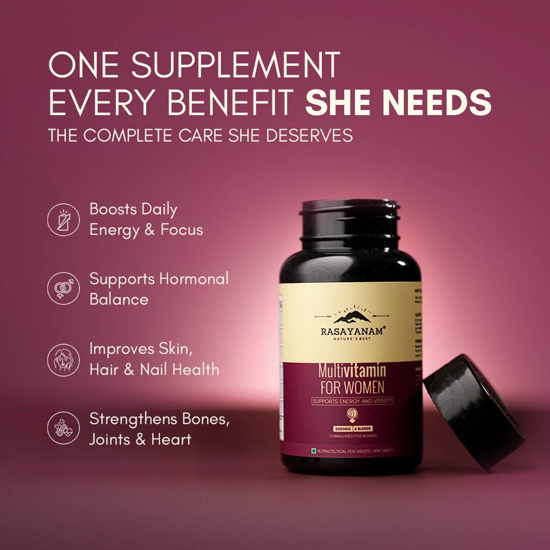 Rasayanam Multivitamin for Women | 55 Ingredients | Energy, Skin & Immunity (60 Tablets, Pack of 1)