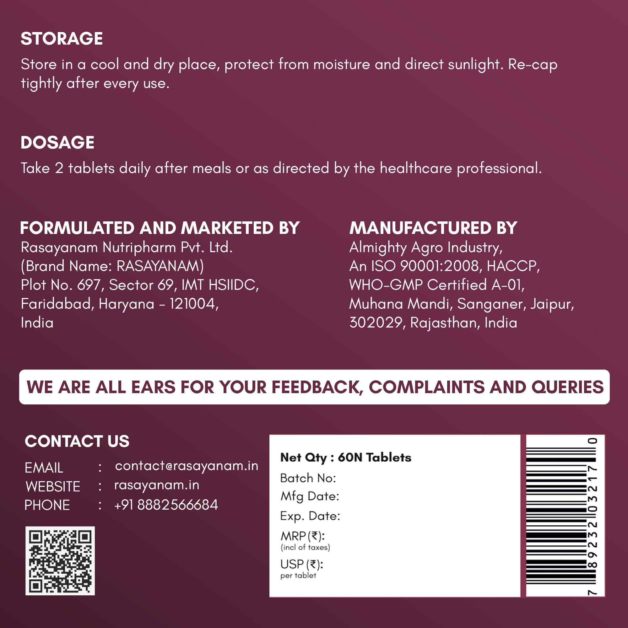 Rasayanam Multivitamin for Women | 55 Ingredients | Energy, Skin & Immunity (120 Tablets, Pack of 2)