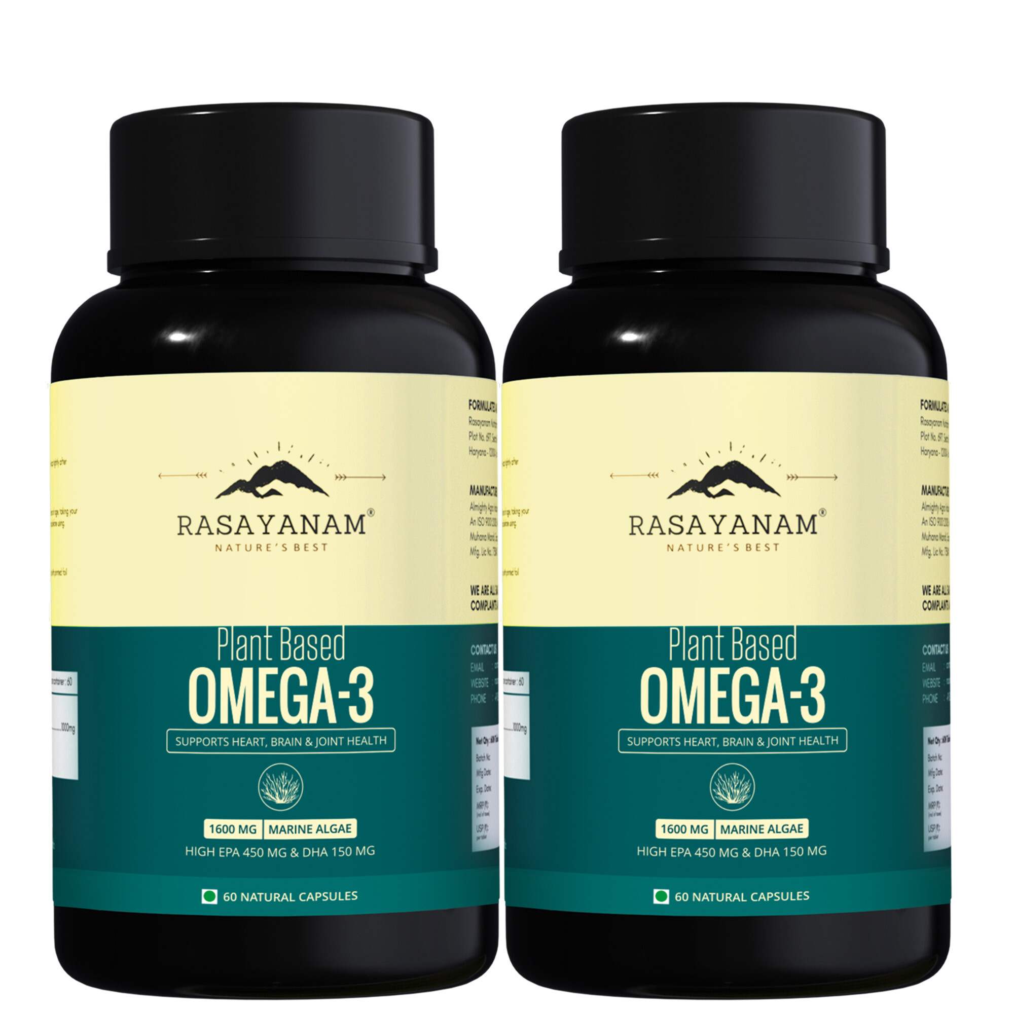 RASAYANAM OMEGA-3 | VEGAN, NO BURPS | EPA+DHA | 60 CAPSULES, PACK OF 2