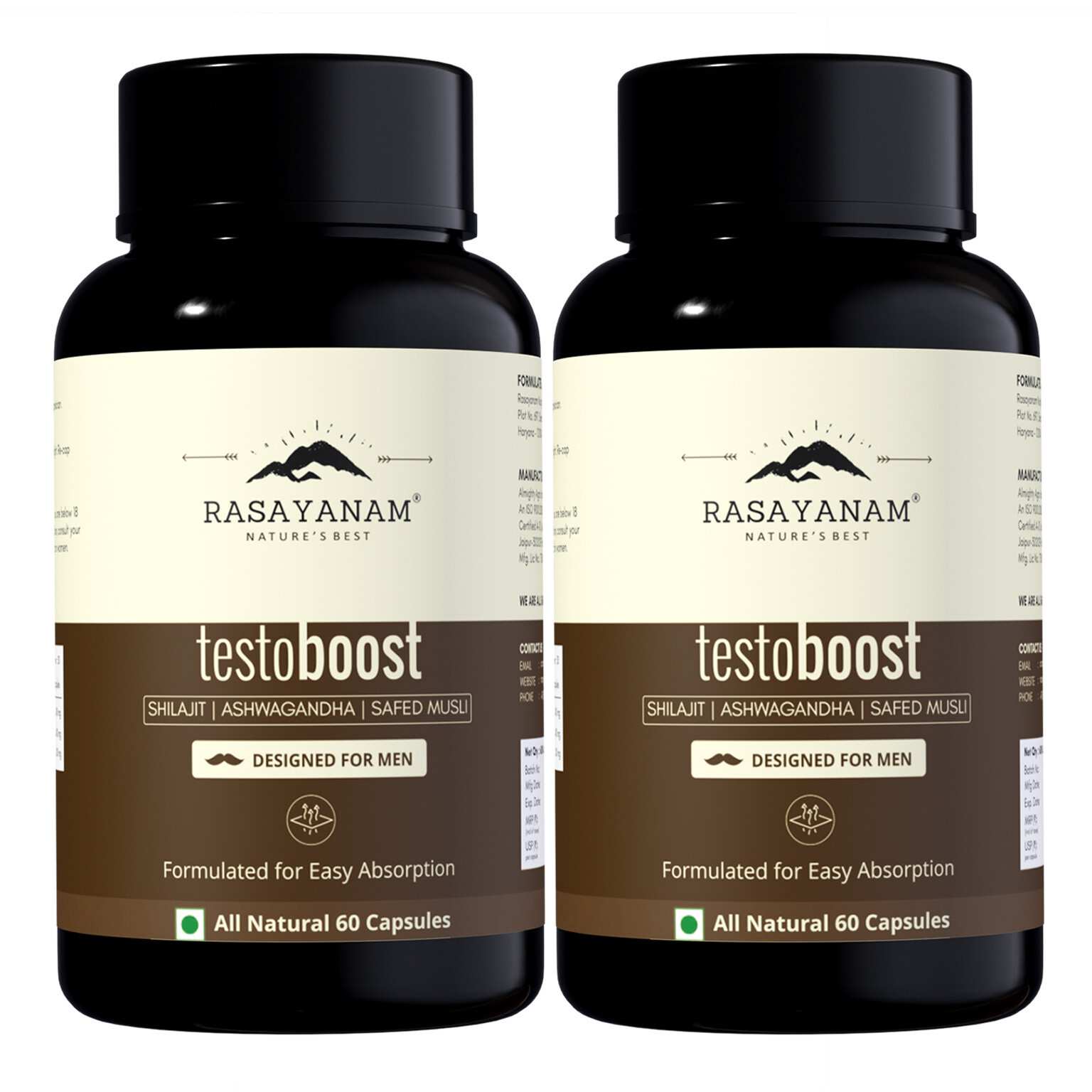 Rasayanam | Testoboost For Men | Shilajit | Ashwagandha & Safed Musli |120 Capsules | Pack Of 2