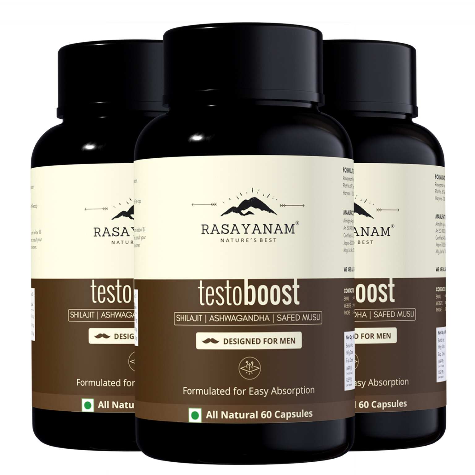 Rasayanam | Testoboost For Men | Shilajit | Ashwagandha & Safed Musli |180 Capsules | Pack Of 3