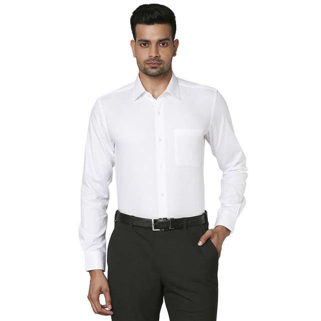 Men White Solid Shirt-RAYMONDSDOBBY-267-White