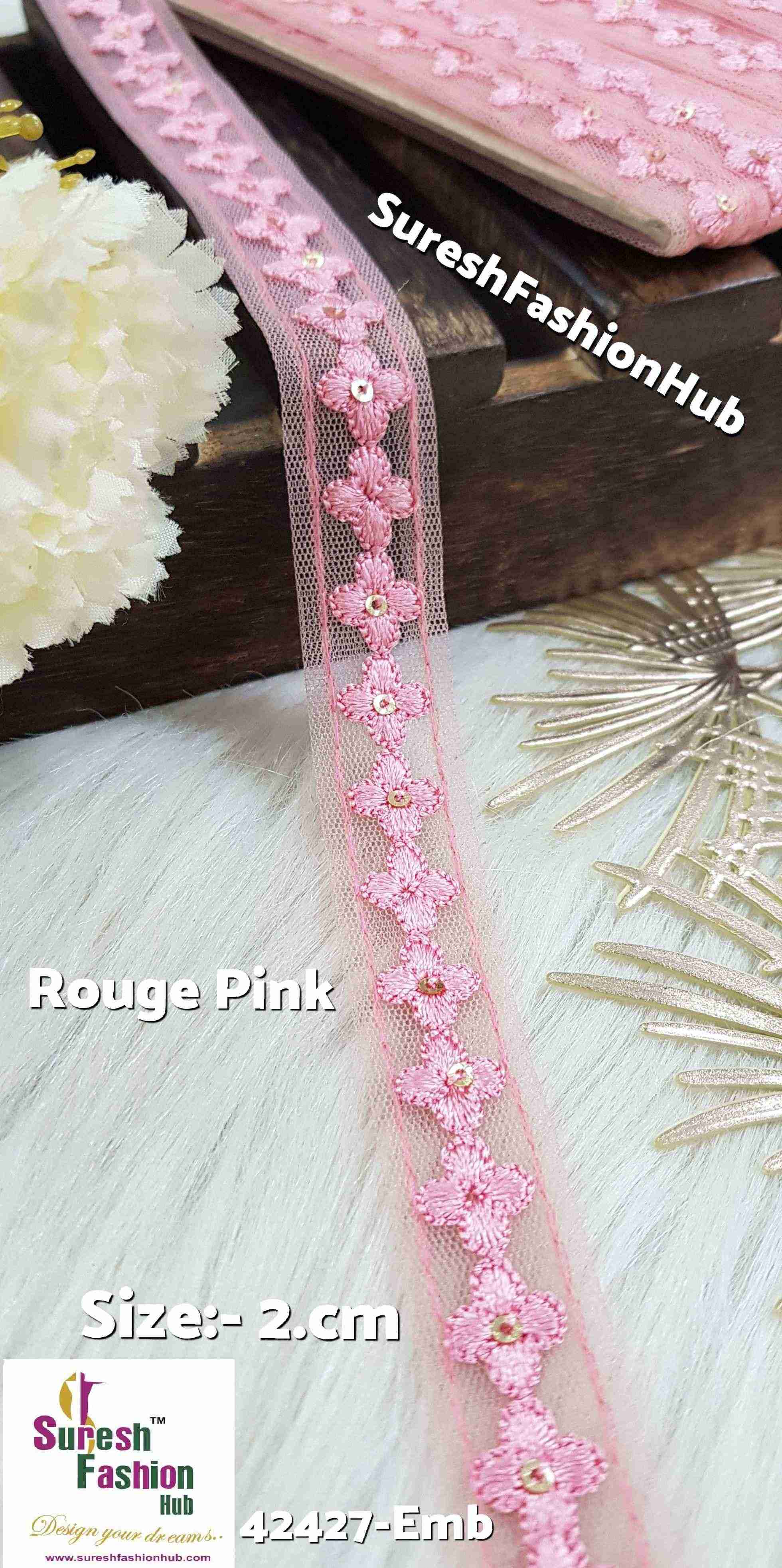 Rouge Pink Floral Sequin Lace Trim