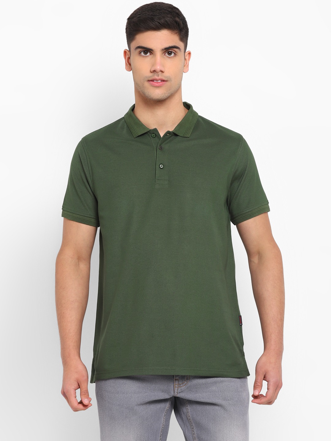 Red Chief Regular Cotton Poly Half Sleeve Olive Solid Casual T-Shirt for Men