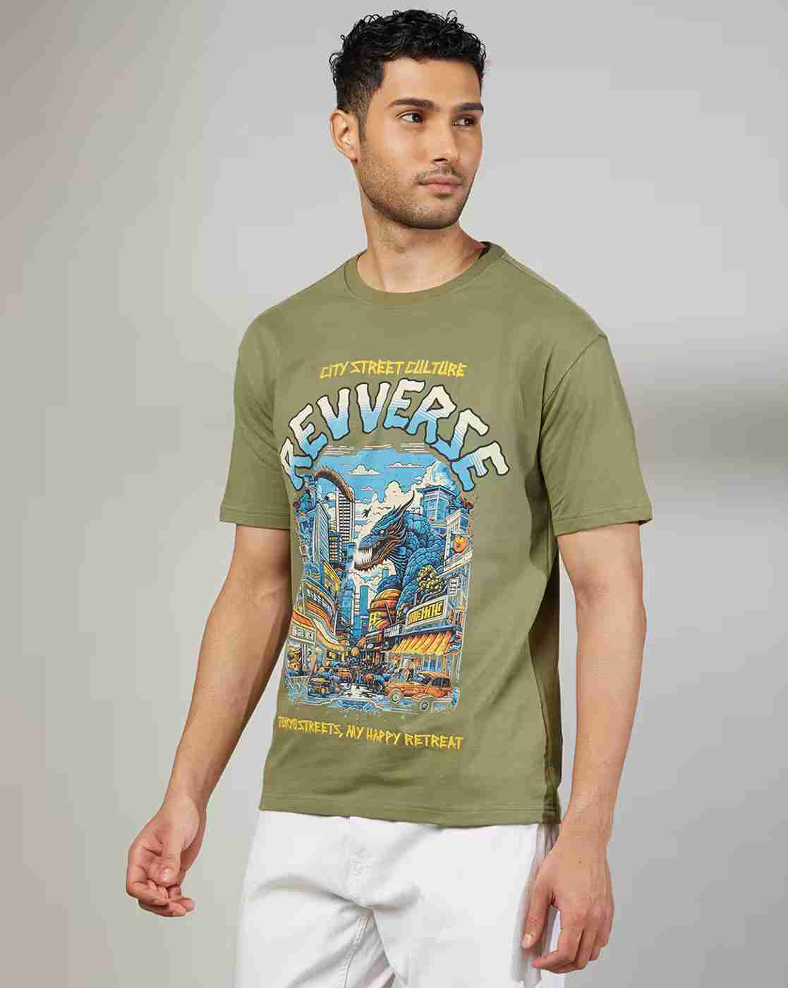 Rev-Verse | Men Graphic Print Relaxed Fit Crew-Neck T-Shirt