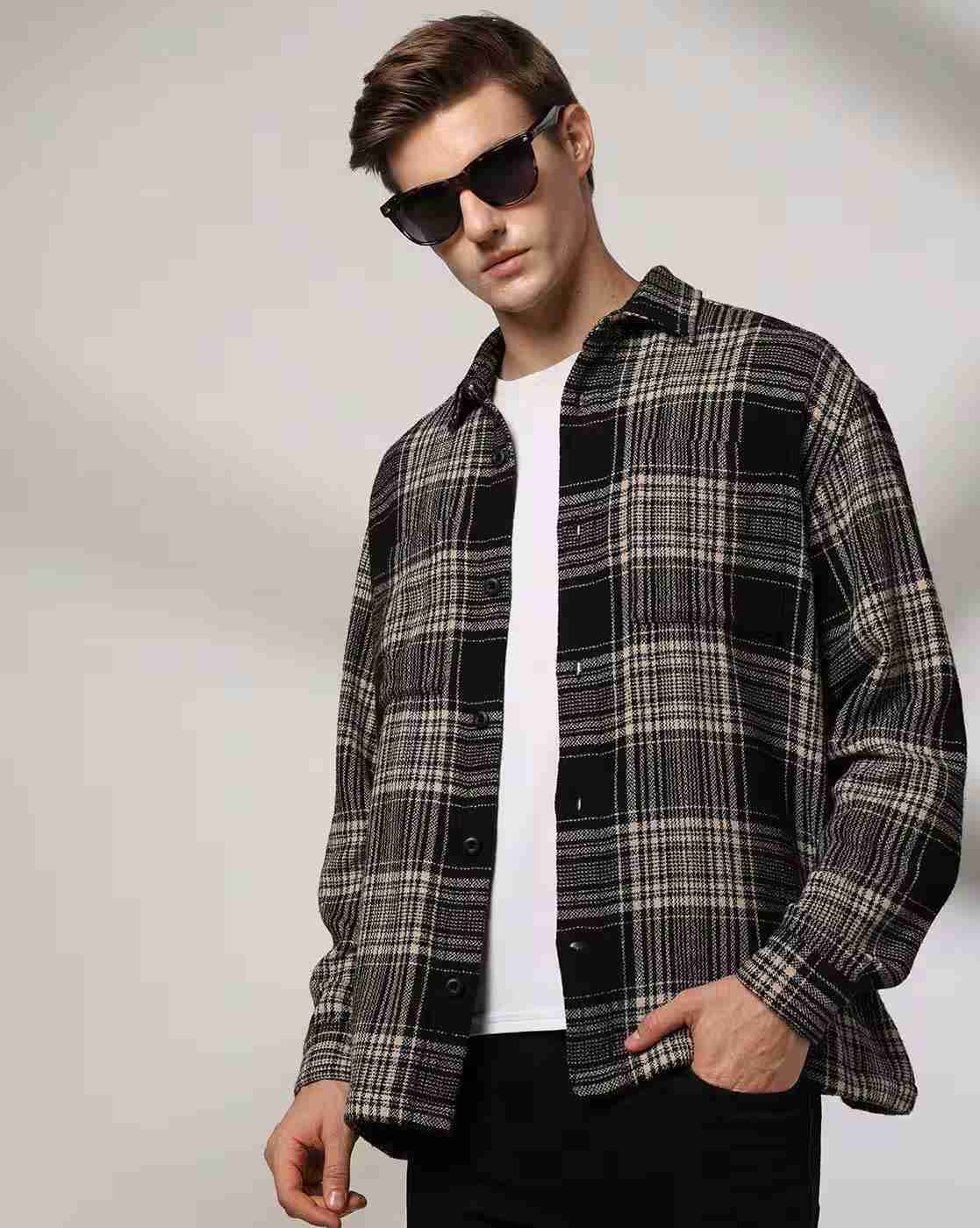 Rev-Verse | Men Checked Oversized Fit Shacket|0