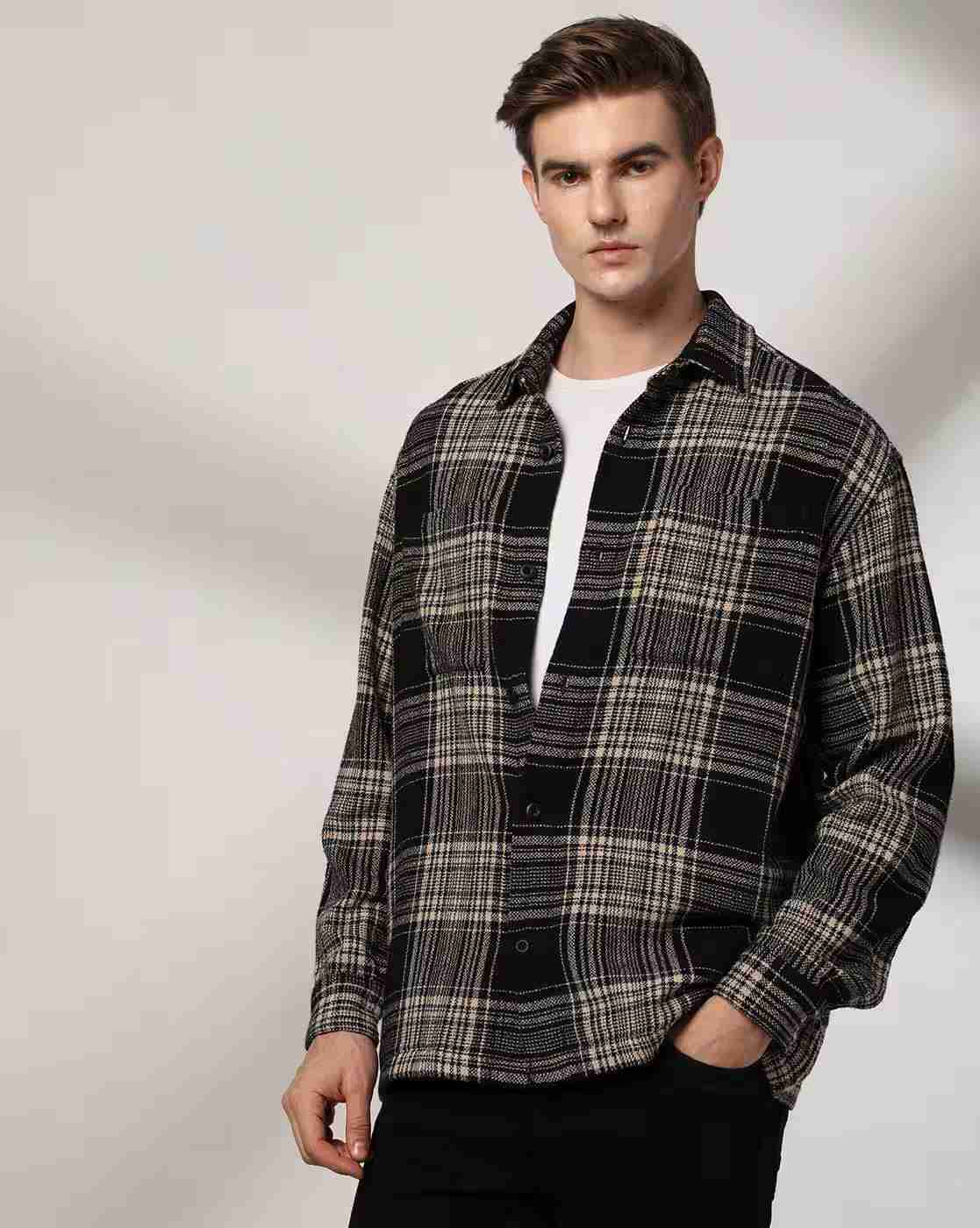 Rev-Verse | Men Checked Oversized Fit Shacket|1