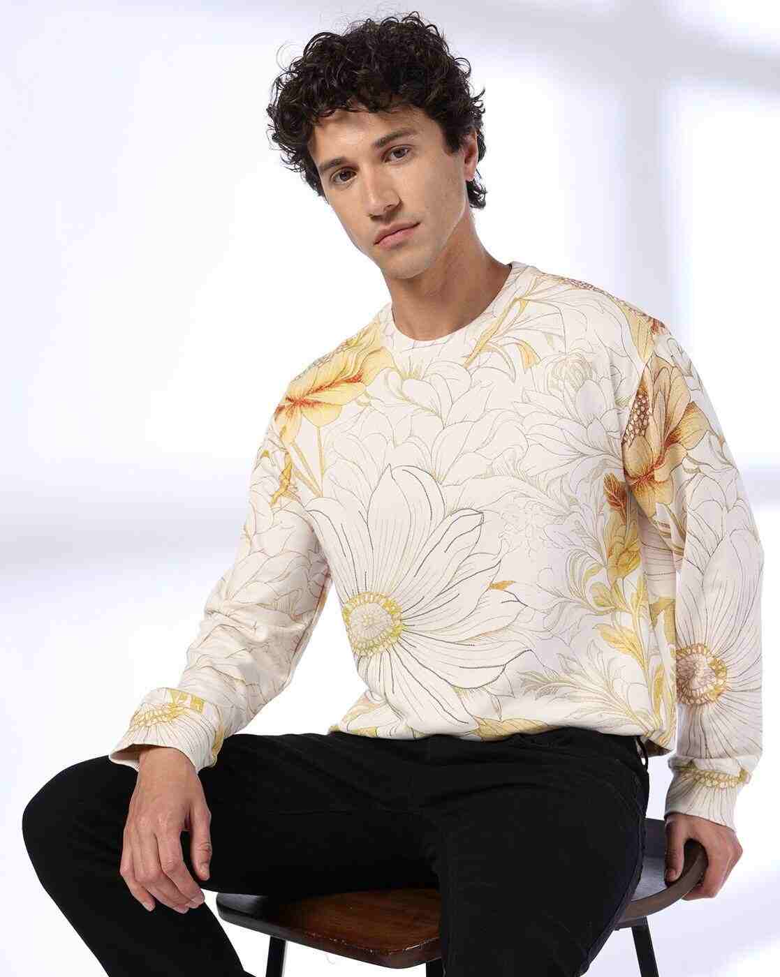 Rev-Verse | Men Floral Print Relaxed Fit Crew-Neck Sweatshirt|0