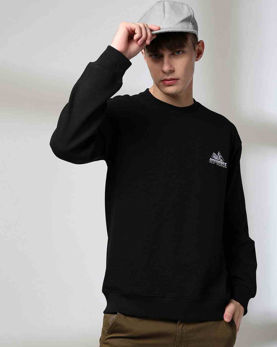 Rev-Verse | Men Waffle Textured Relaxed Fit Sweatshirt|0