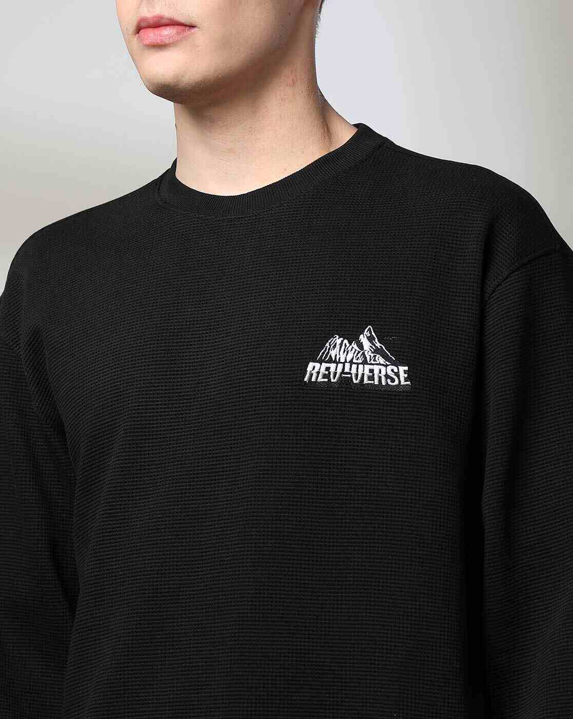 Rev-Verse | Men Waffle Textured Relaxed Fit Sweatshirt|3