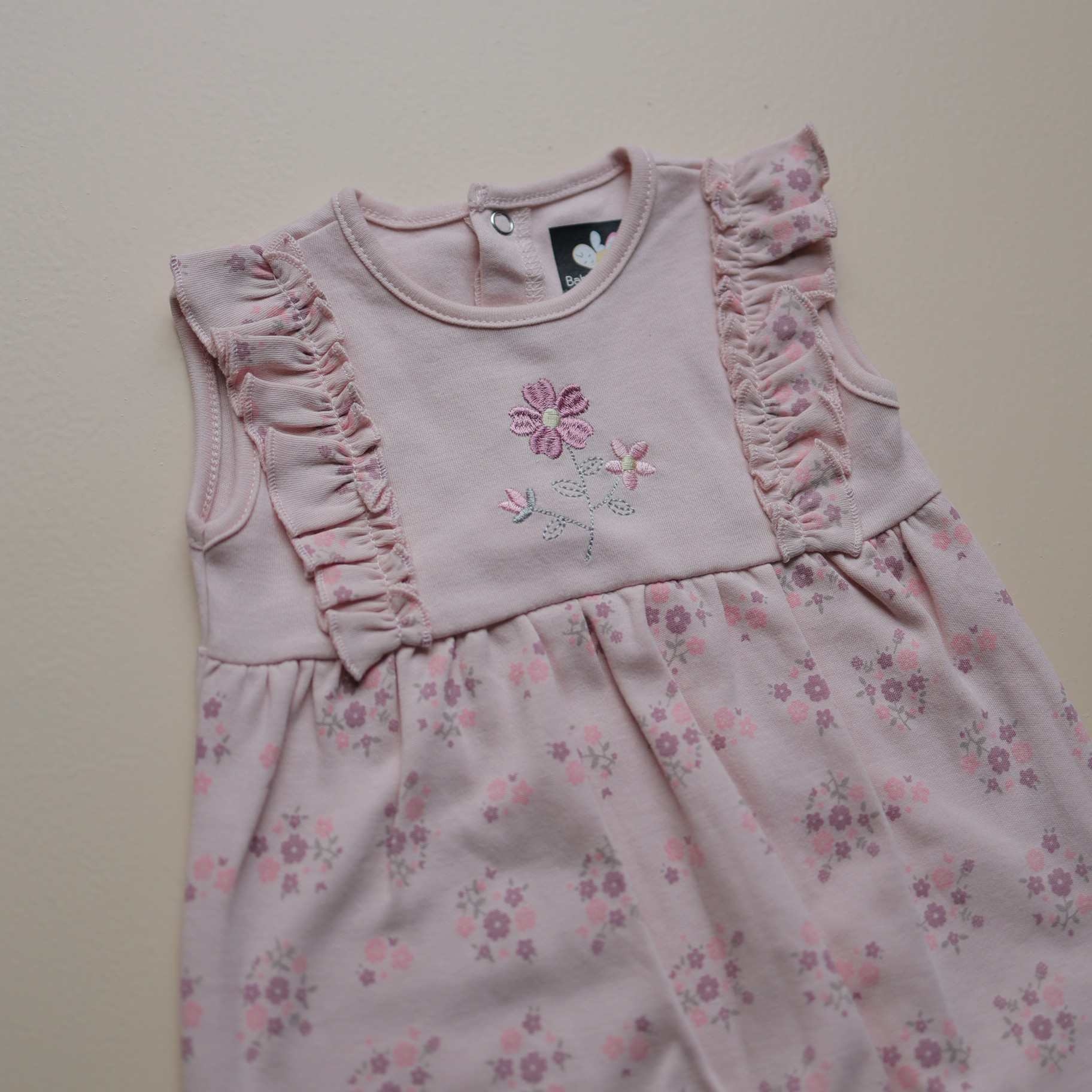 Pink Floral Ruffle Sleeveless Romper