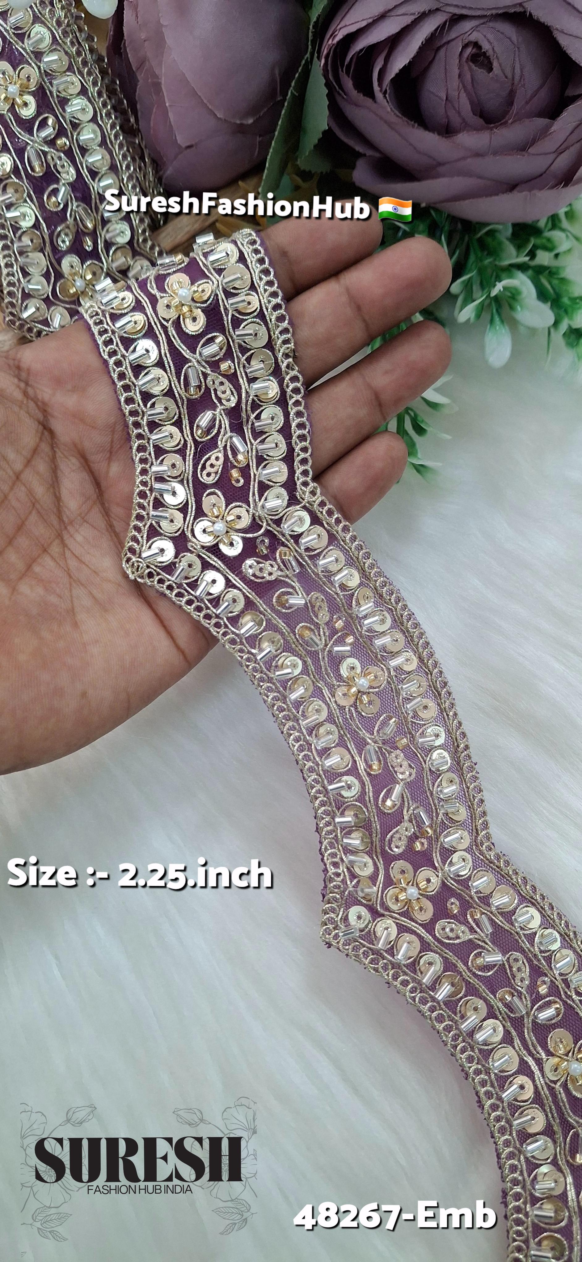 Purple Scallop Pearl Embroidery Lace