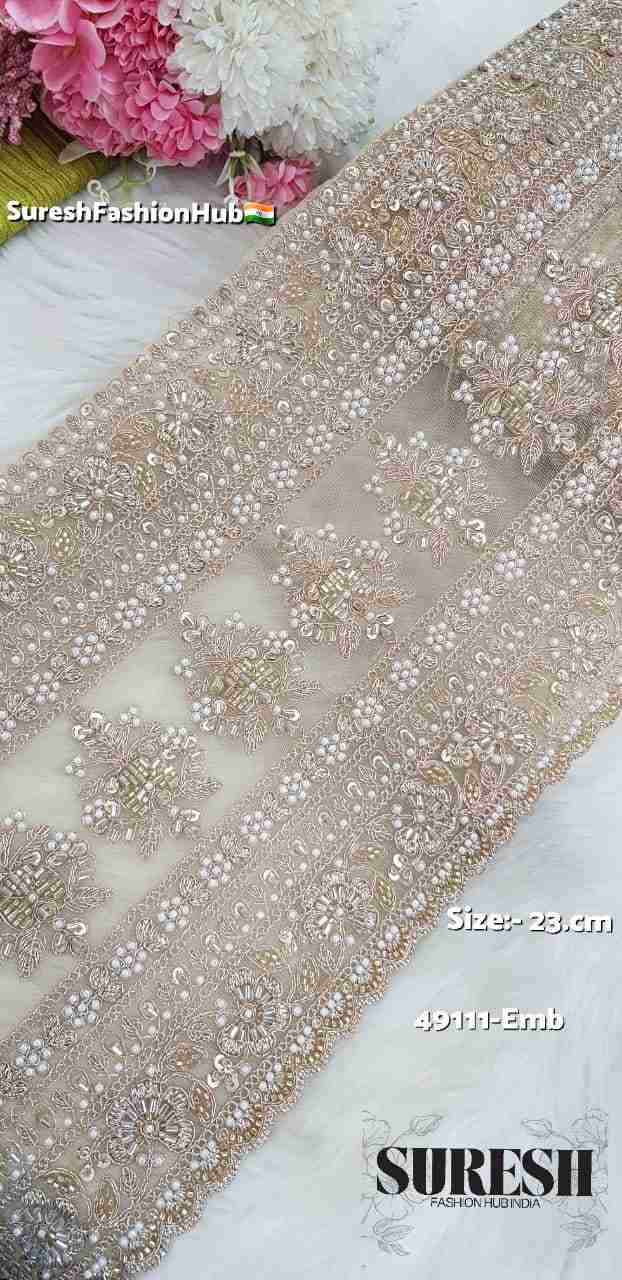 Rose Floral Cutdana Handwork Net Border – 49111-Emb