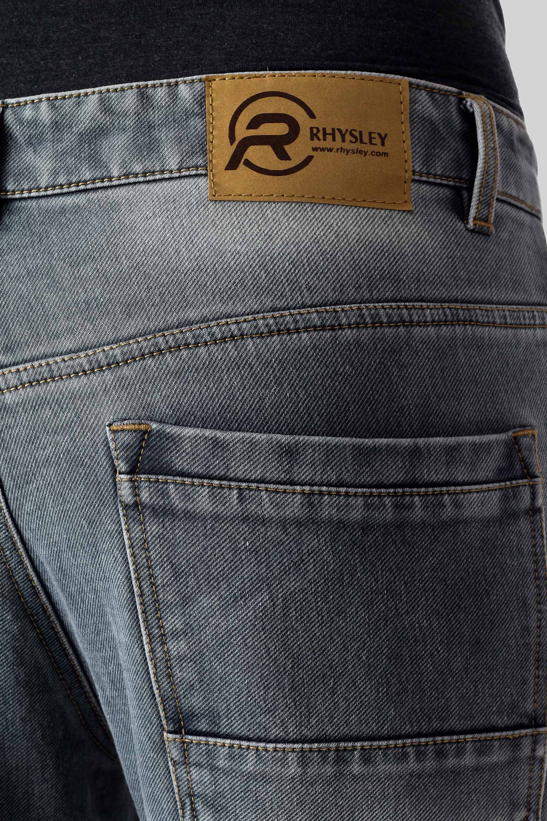 Rhysley Classic Grey Cotton Mid Rise Solid Flat Front Twill Weave Medium Wash Wrinkle Resistant Breathable Regular Fit Denim Jeans for Men