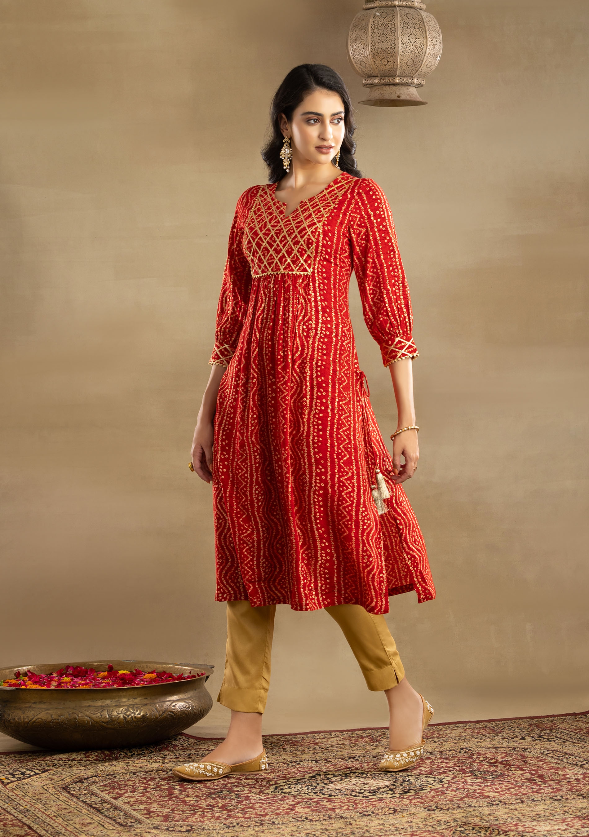 Vishudh Women Red Embroidered Regular High Neck Kurta with Trousers -  Absolutely Desi