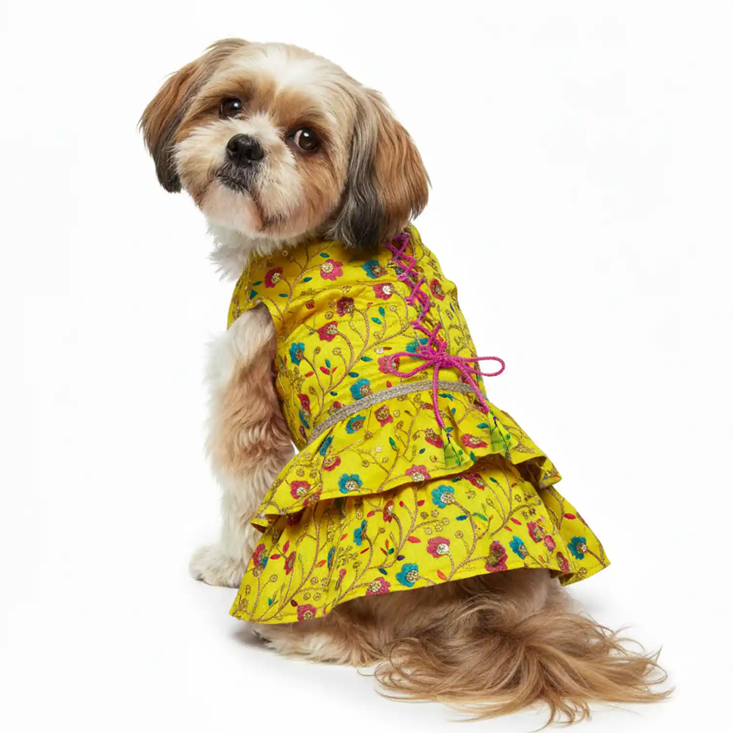 PawsIndia Traditional Marigold Yellow Princess Dress for Cats & Dogs