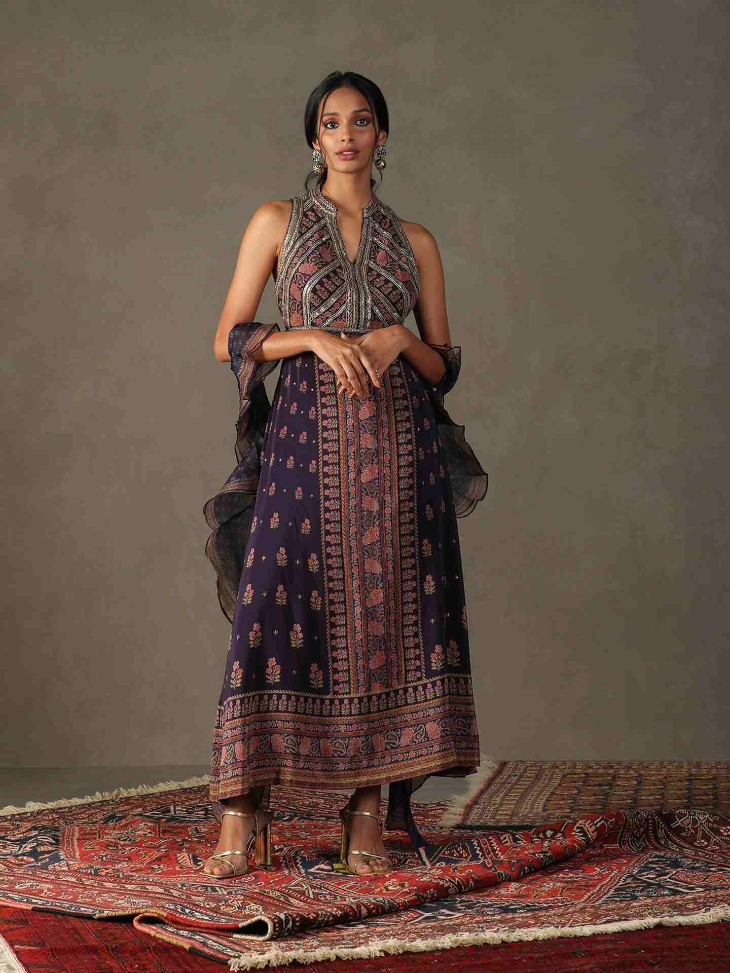 Violet Blue & Beige Judy Suit Set