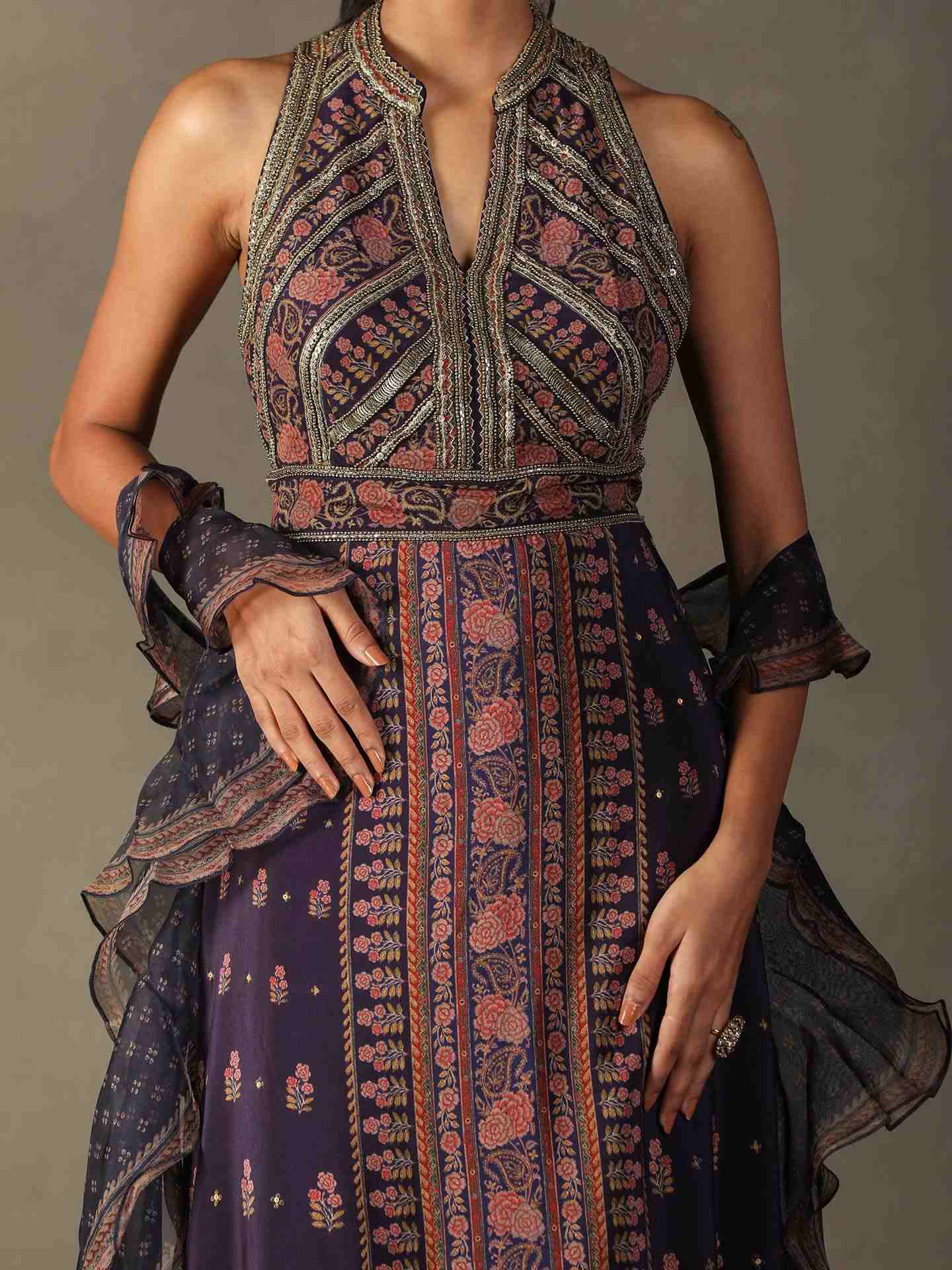 Violet Blue & Beige Judy Suit Set
