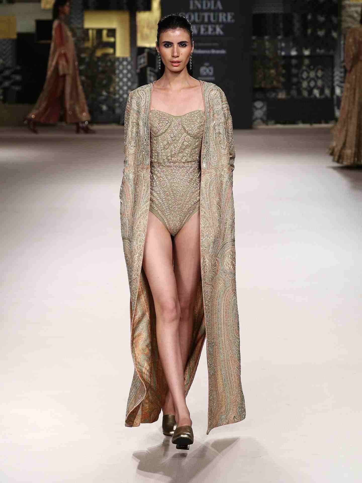 Peach & Khaki Imran Coat Ensemble