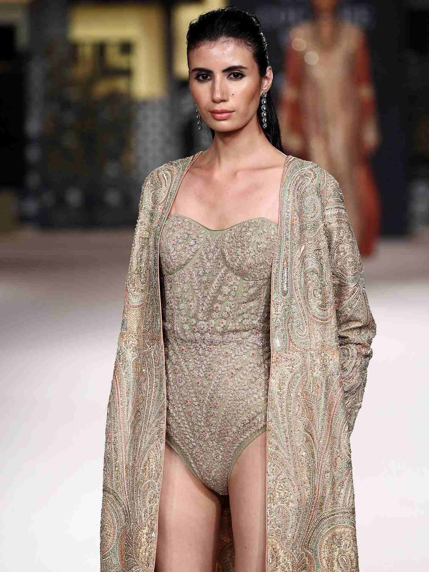 Peach & Khaki Imran Coat Ensemble