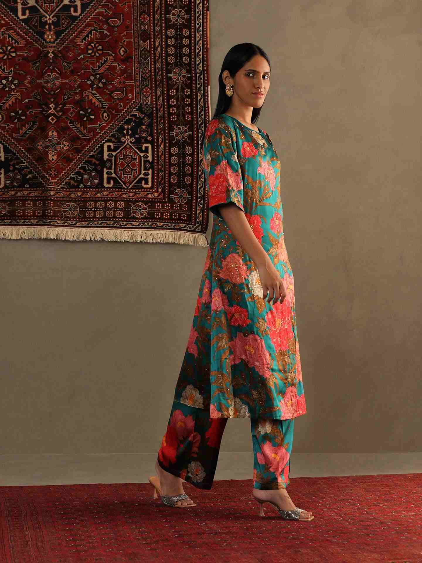 Dark Teal & Multi Bella Floral Kurta Set