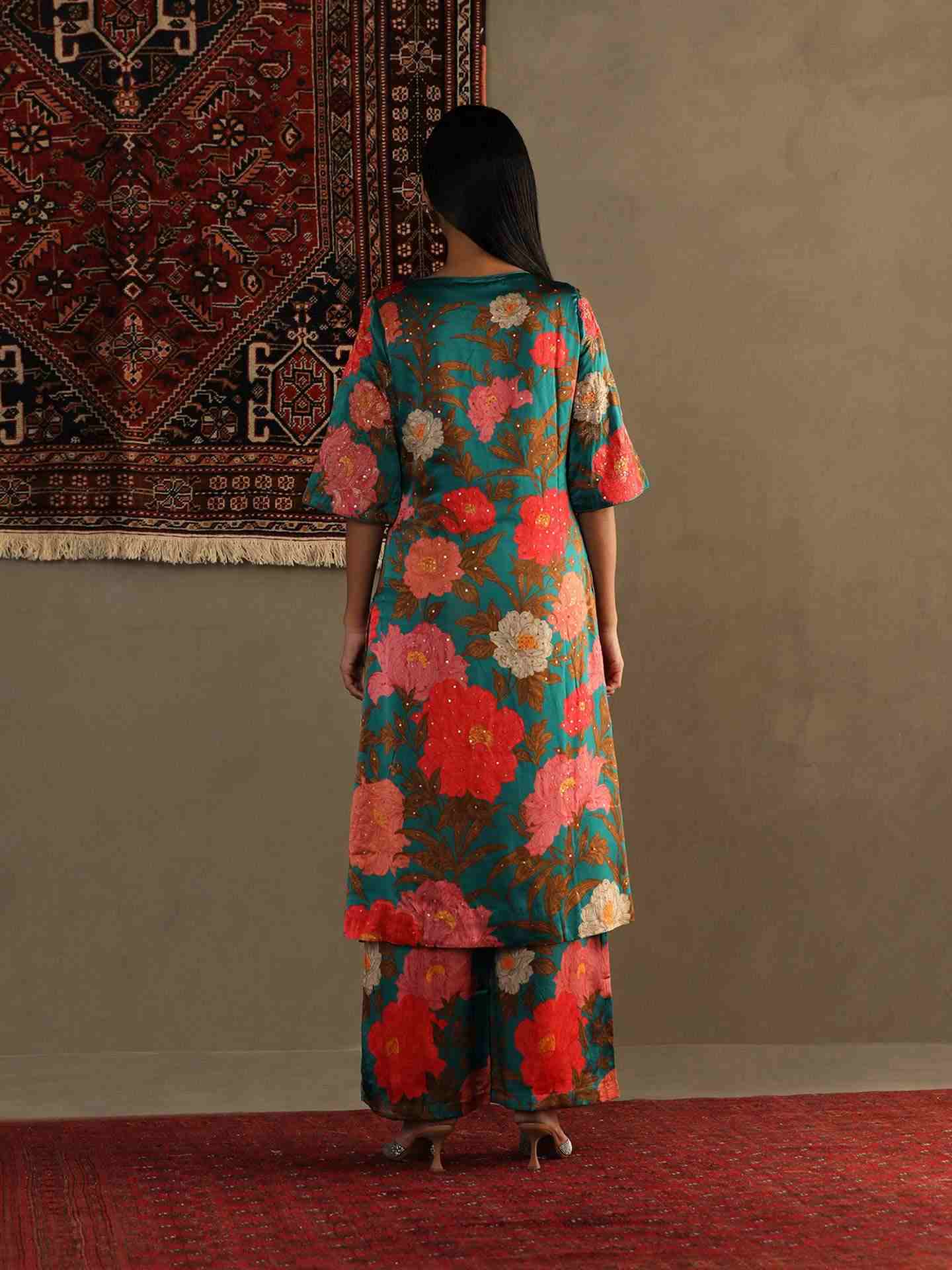 Dark Teal & Multi Bella Floral Kurta Set