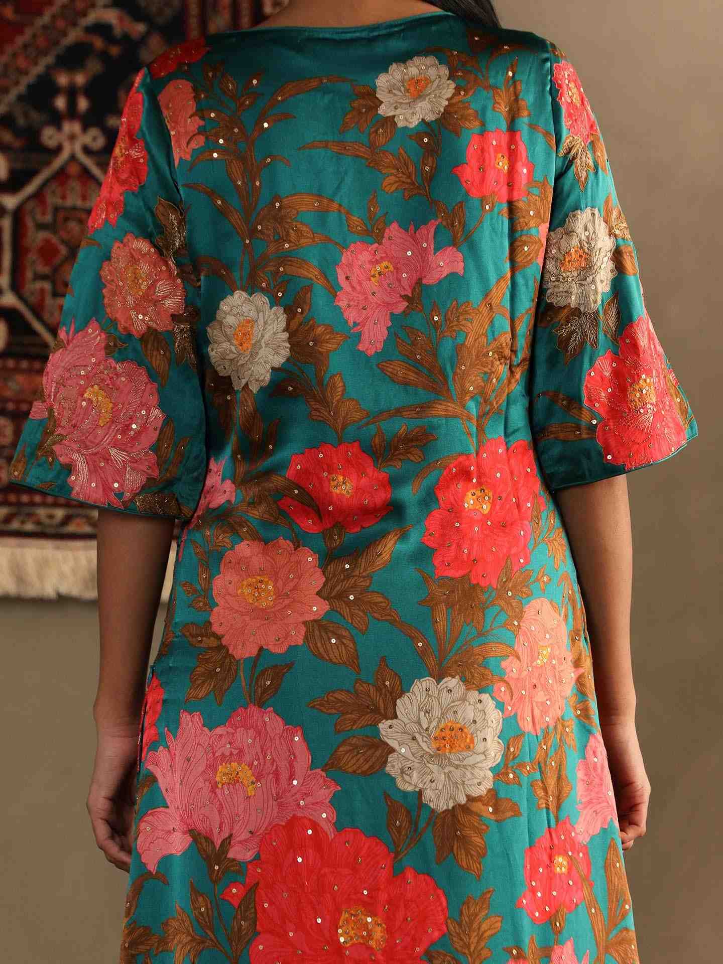 Dark Teal & Multi Bella Floral Kurta Set