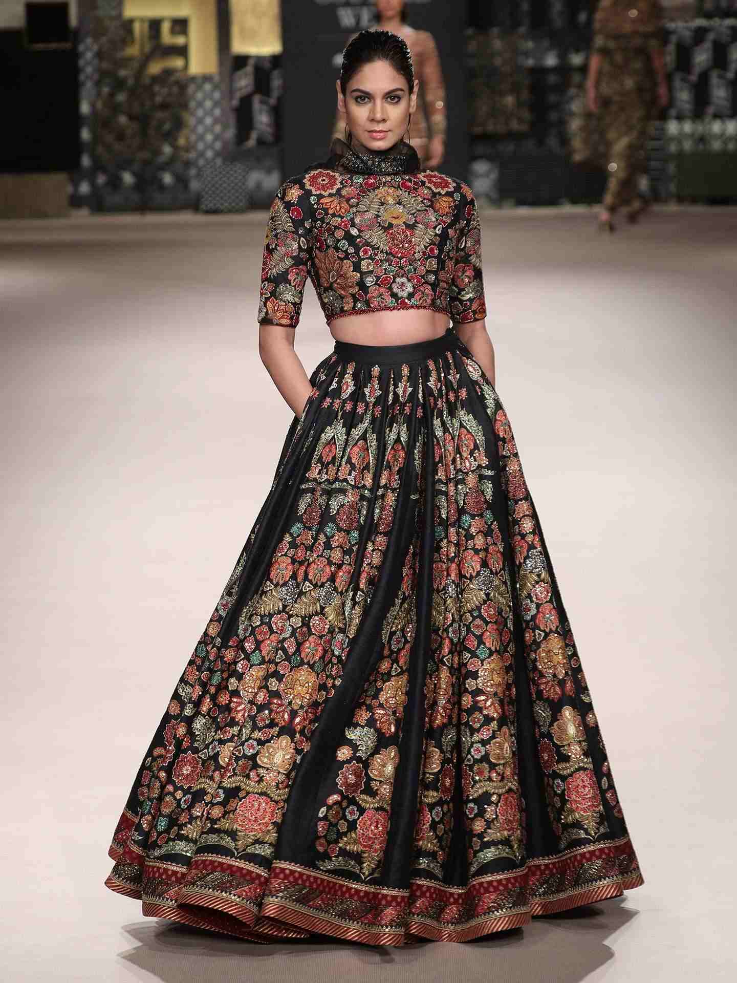 Black & Multi Wild Flower Lehenga Set