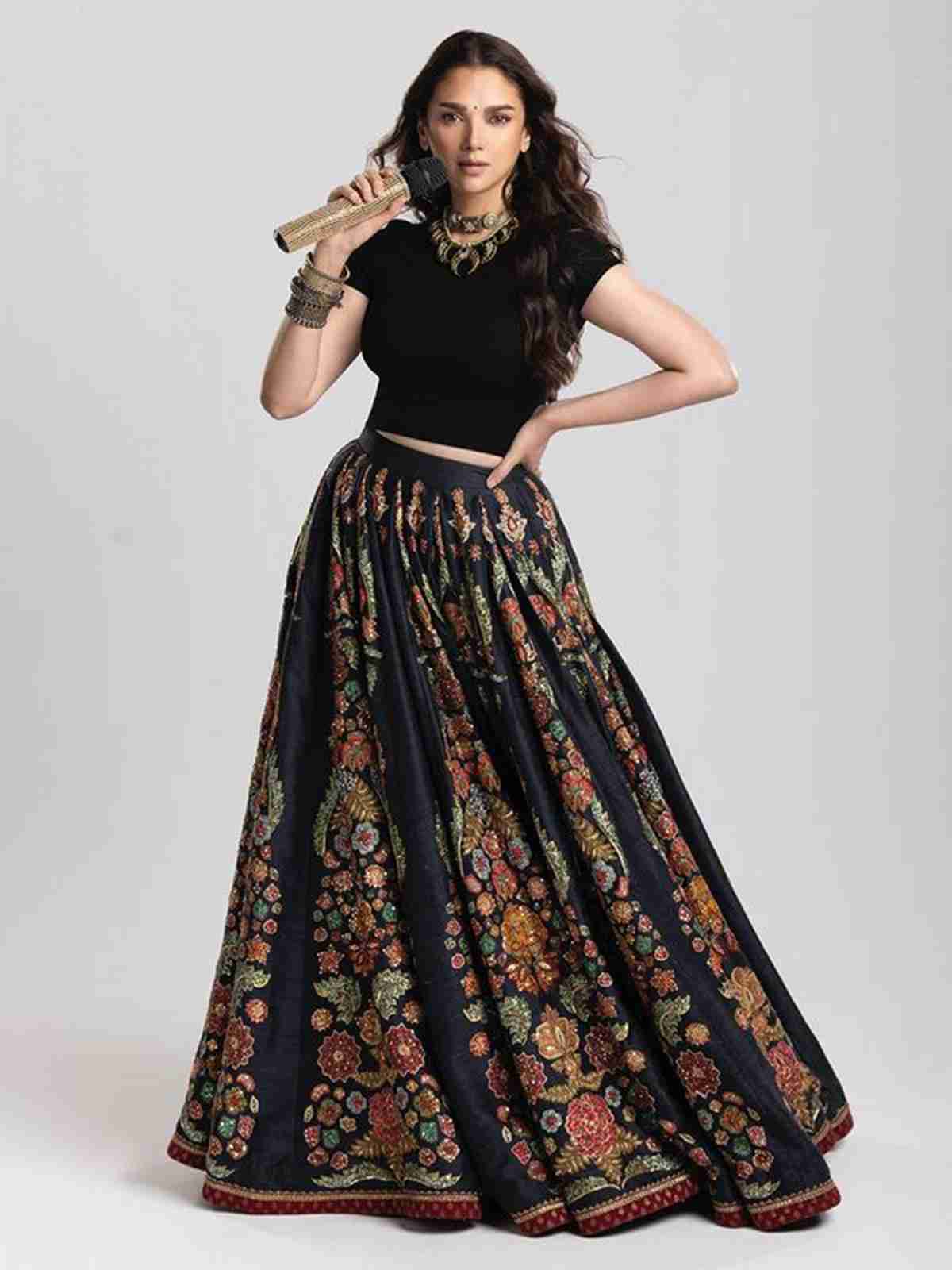 Black & Multi Wild Flower Lehenga Set