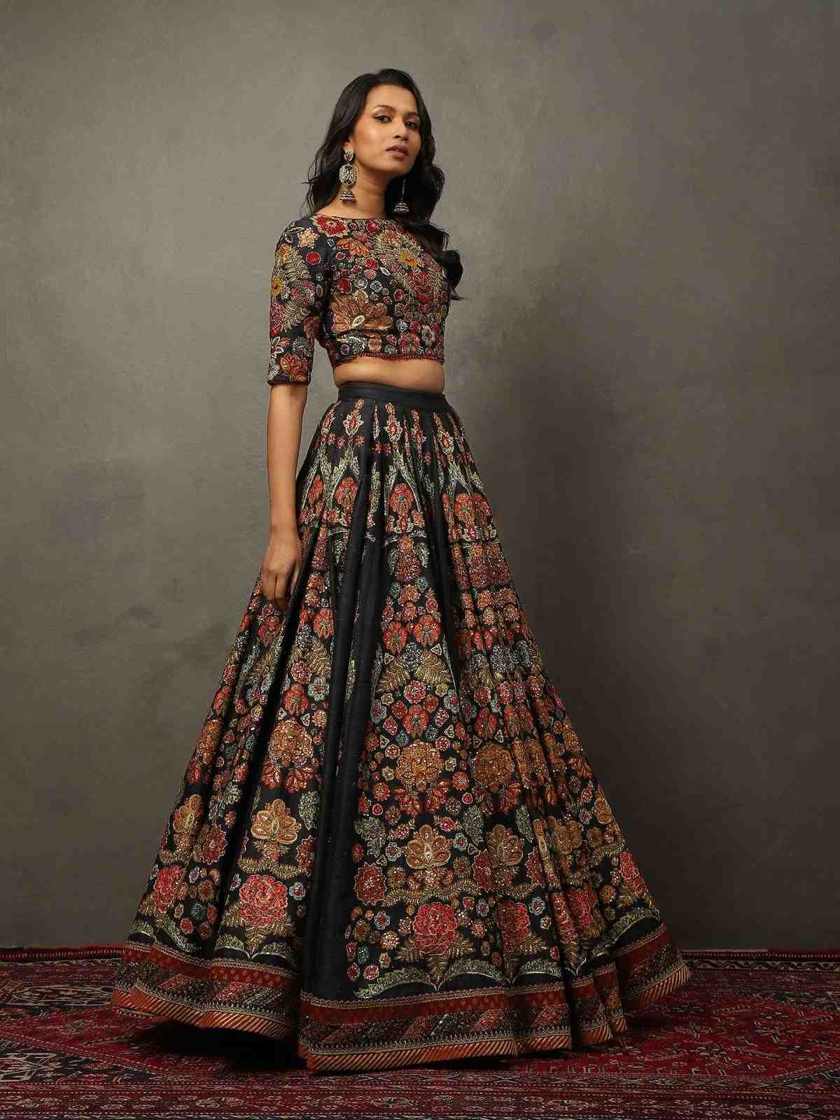 Black & Multi Wild Flower Lehenga Set