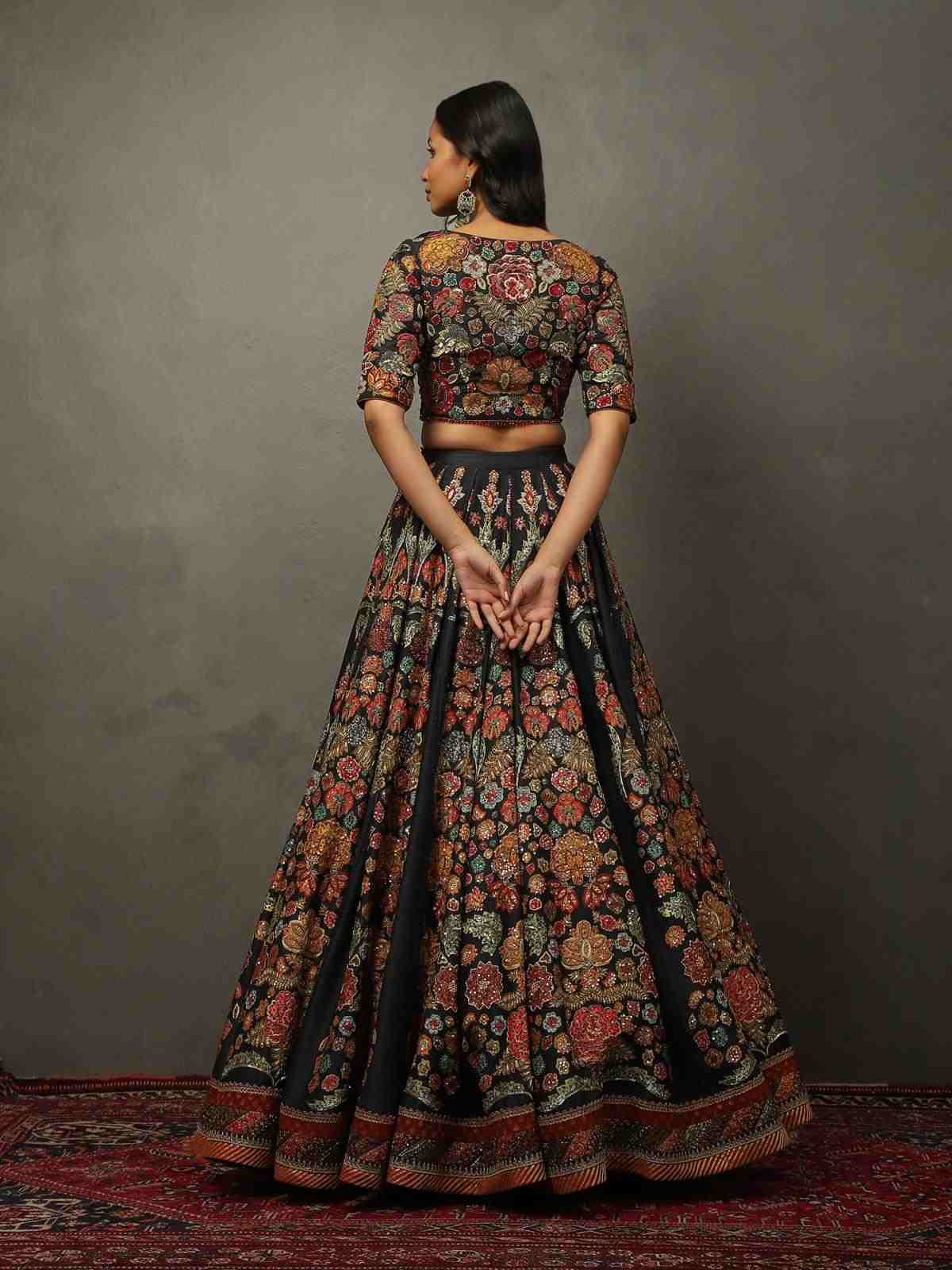Black & Multi Wild Flower Lehenga Set