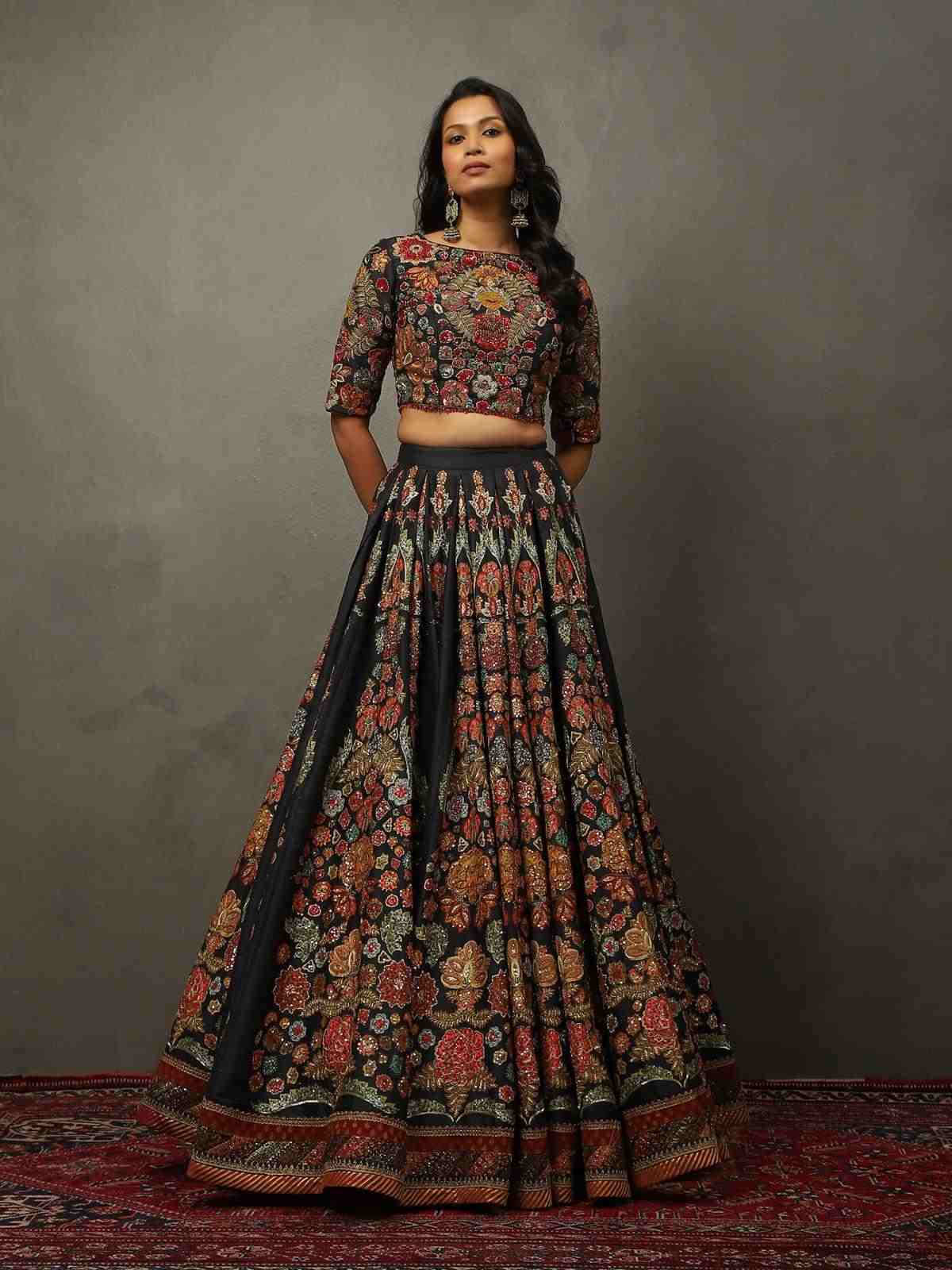 Black & Multi Wild Flower Lehenga Set