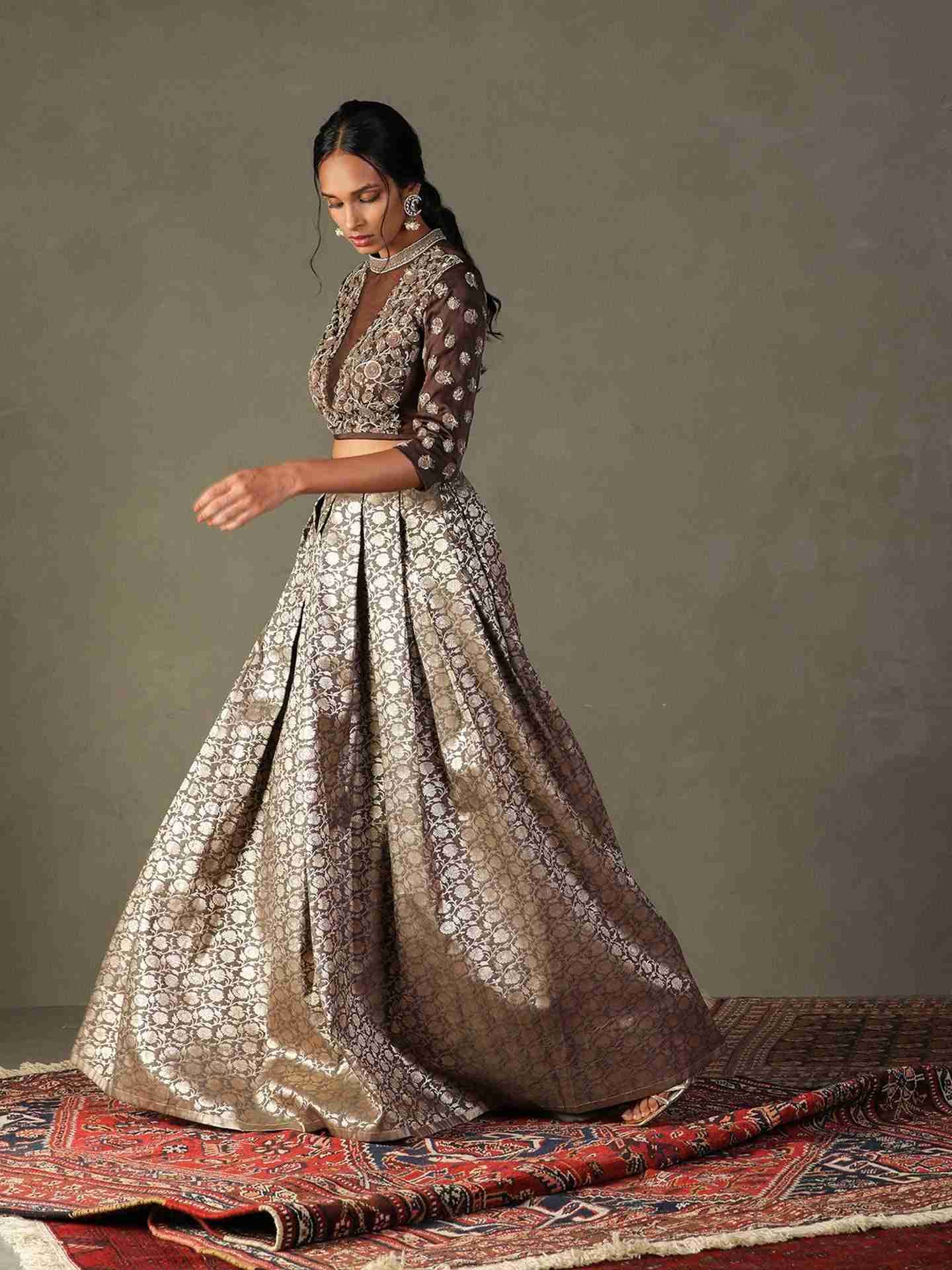 Slate Grey & Brown Rudraksh Ensemble