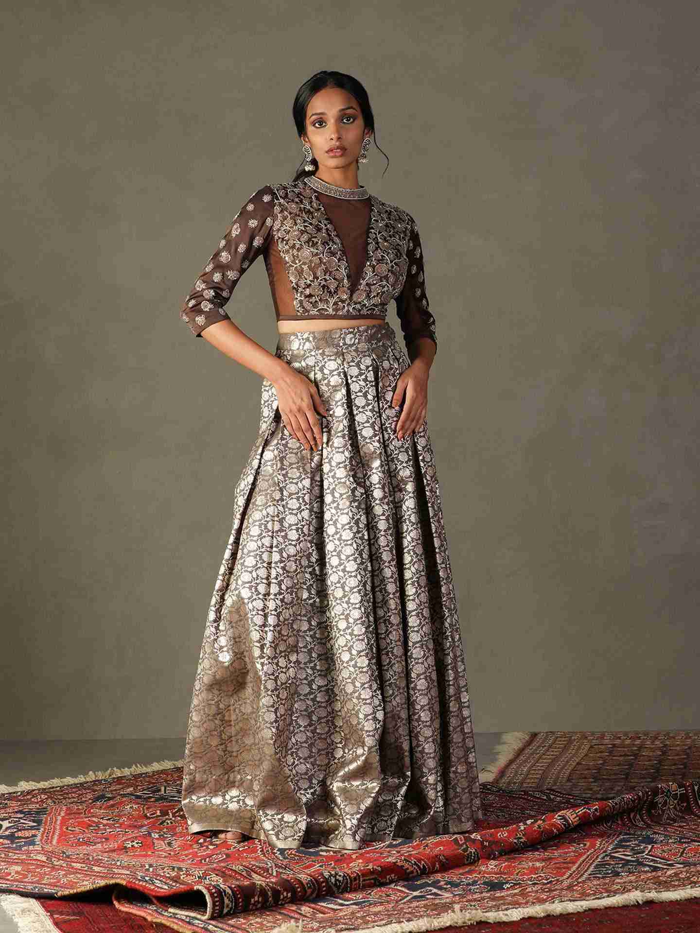 Slate Grey & Brown Rudraksh Ensemble