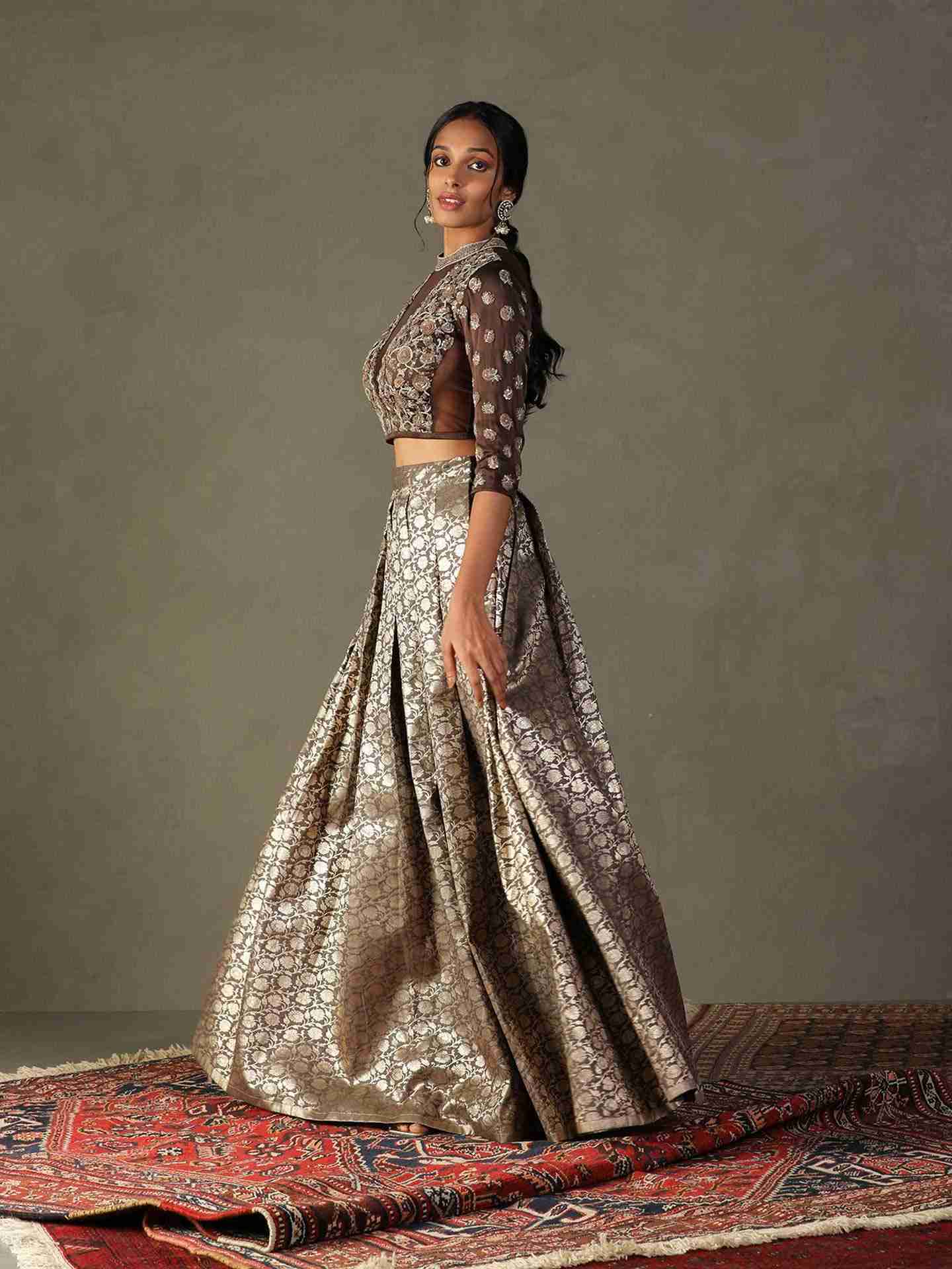 Slate Grey & Brown Rudraksh Ensemble