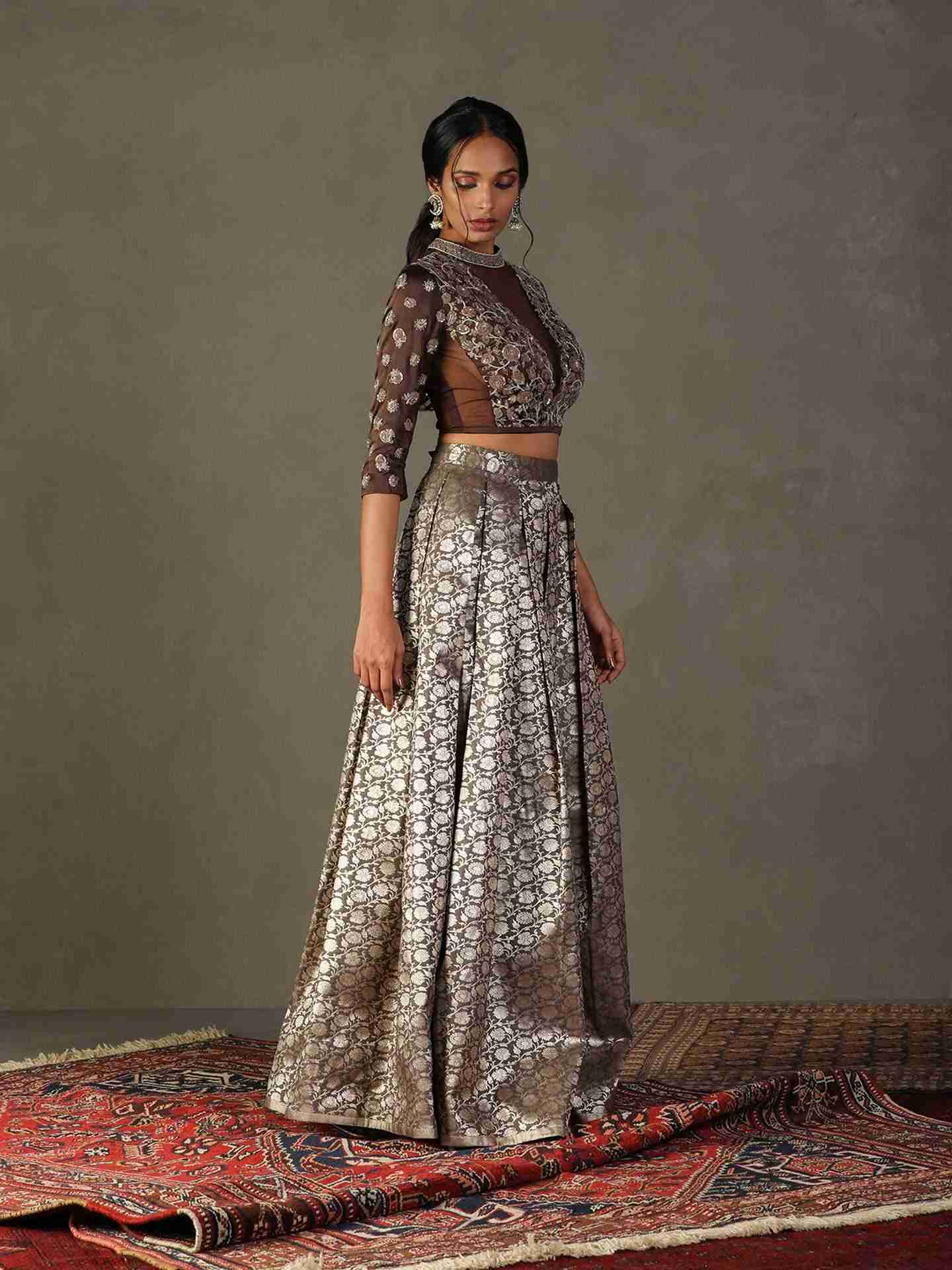 Slate Grey & Brown Rudraksh Ensemble