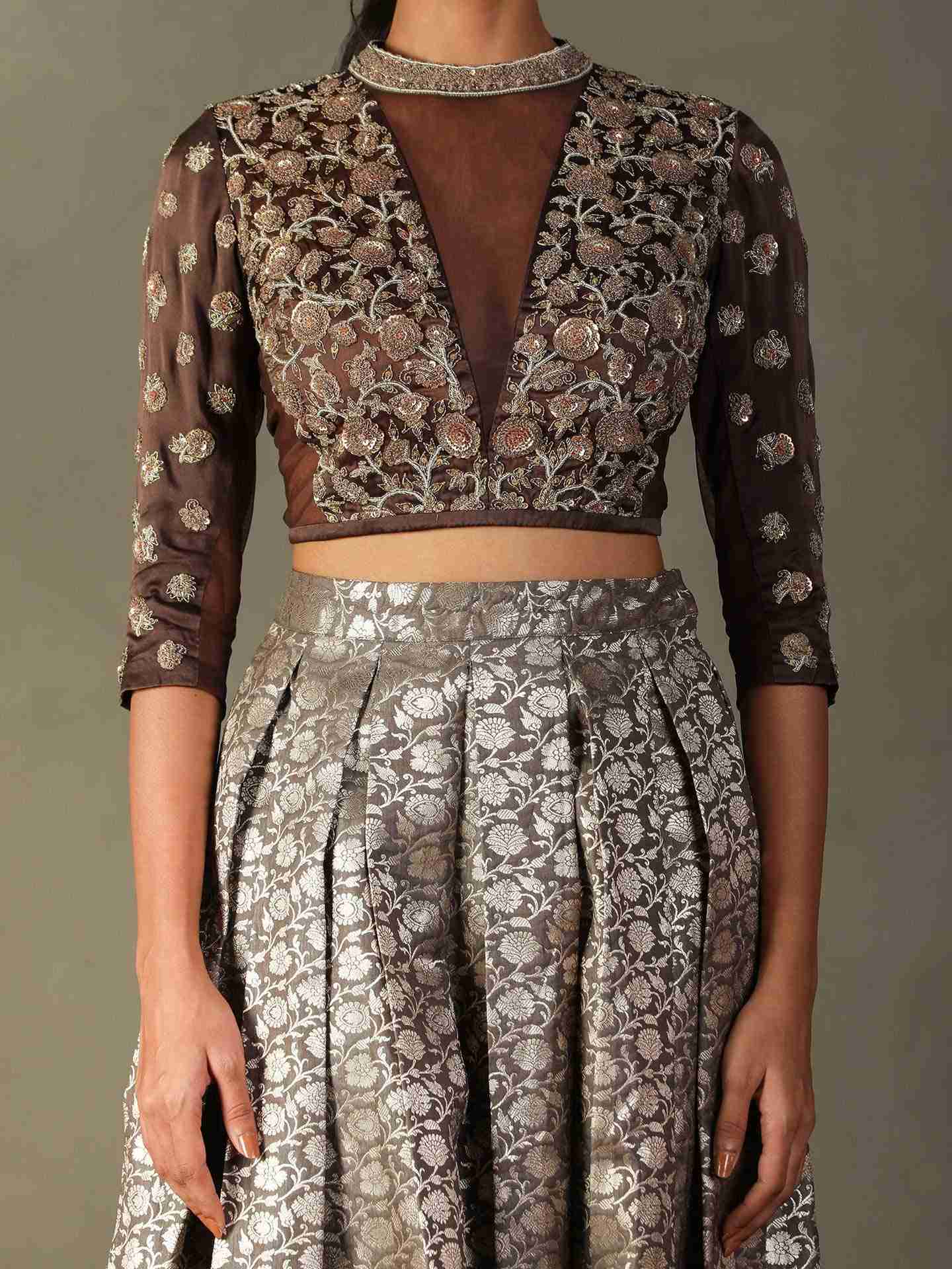 Slate Grey & Brown Rudraksh Ensemble