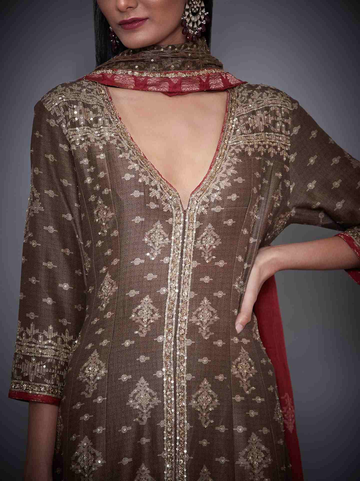 Brown & Burgundy Anjali Suit Set