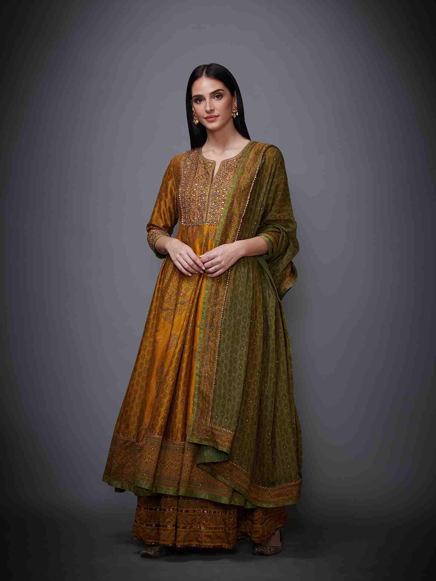 Mustard & Olive Green Kalash Gota Suit Set
