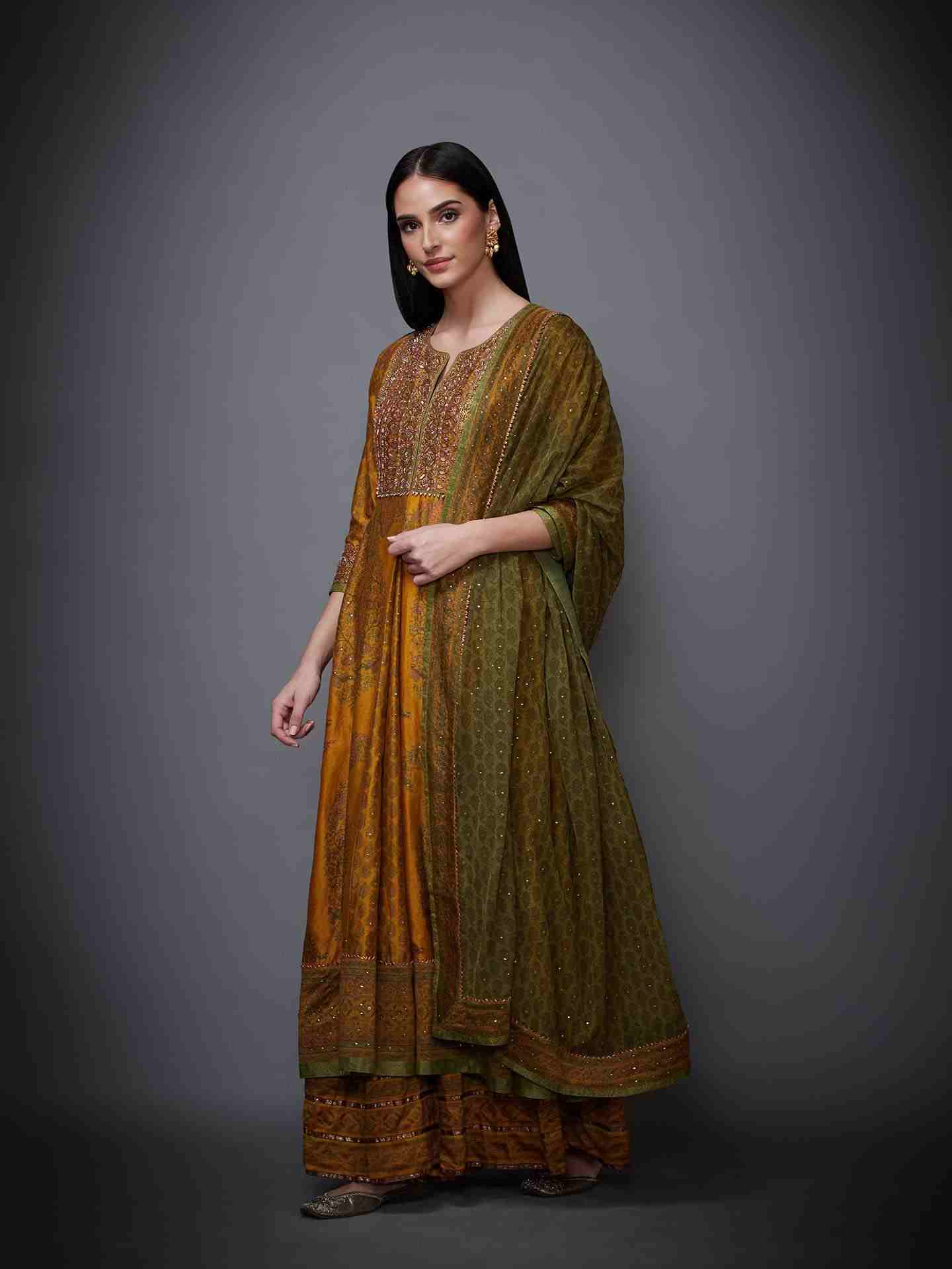 Mustard & Olive Green Kalash Gota Suit Set